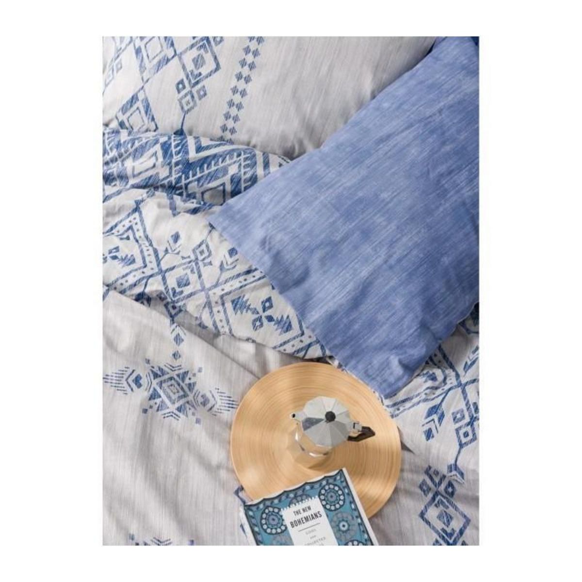 GENERIQUE Parure de lit - 129CTN94492 - 1 housse de couette 220 x 240 cm + 2 taies d'oreiller 60 x 60 cm - 100% coton ranforcé - Bleu