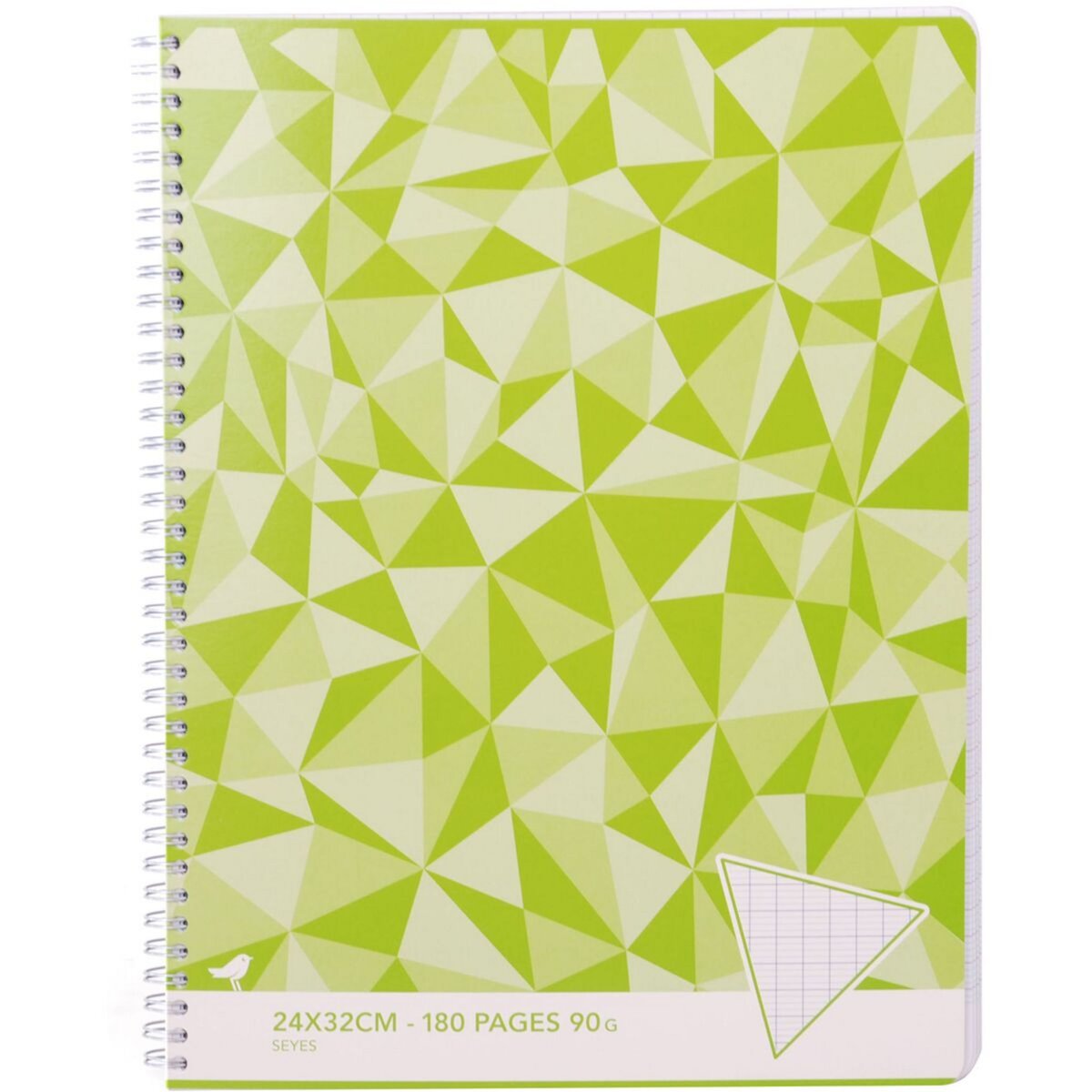 AUCHAN Cahier à spirale 24x32cm 180 pages grands carreaux Seyes vert motif triangles