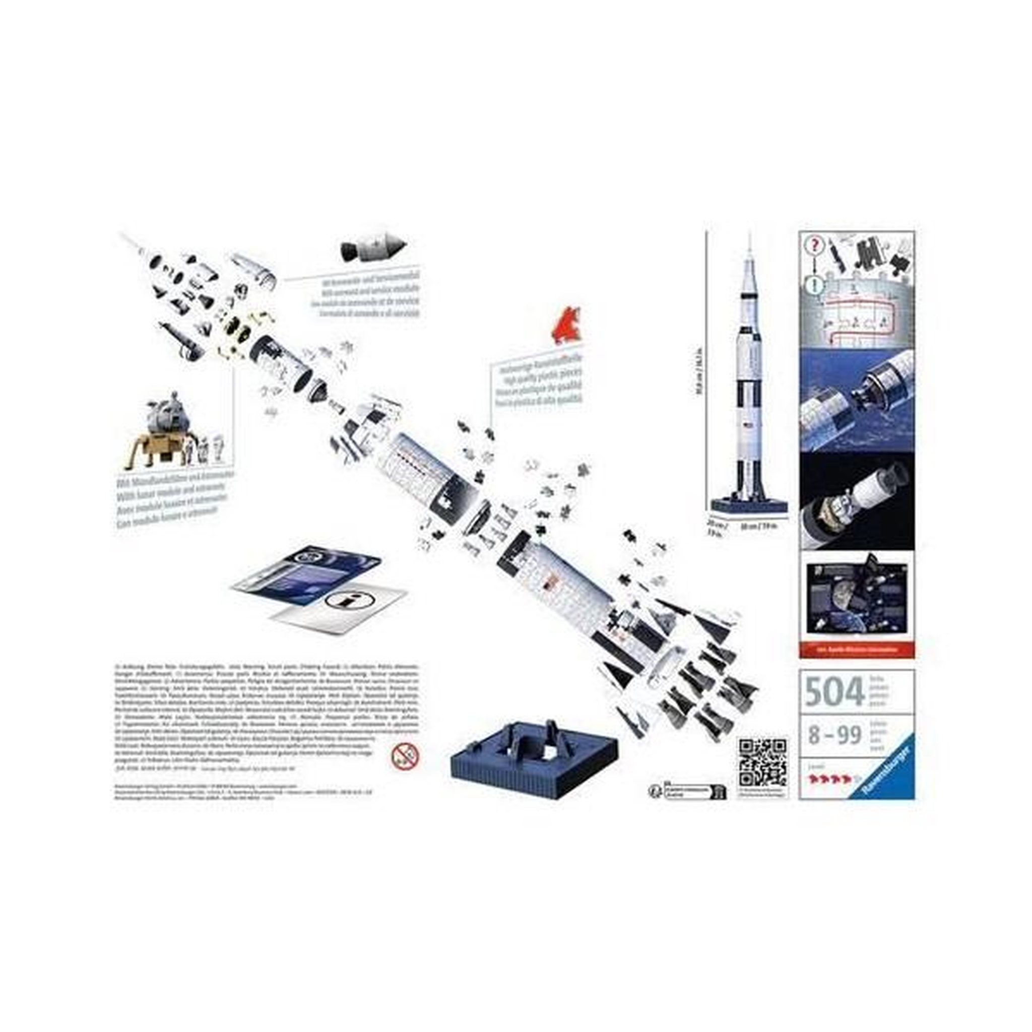 Voir la diapositive 2 : RAVENSBURGER Puzzle 3D 432 pièces – Fusée Apollo Saturn V – NASA – Maquette spatiale iconique – Ravensburger