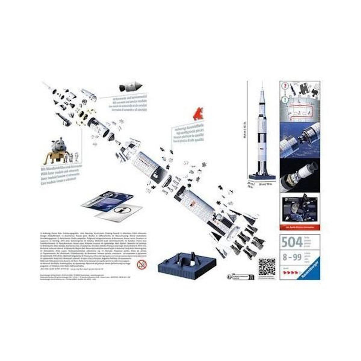 RAVENSBURGER Puzzle 3D 432 pièces – Fusée Apollo Saturn V – NASA – Maquette spatiale iconique – Ravensburger