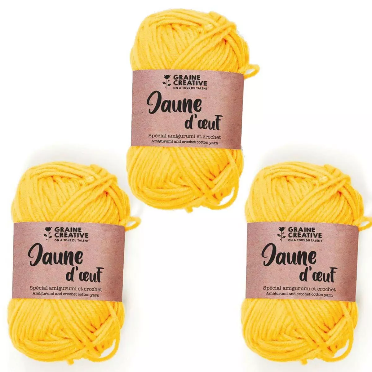 Graine créative 3 fils de coton pour crochet 55 m - jaune