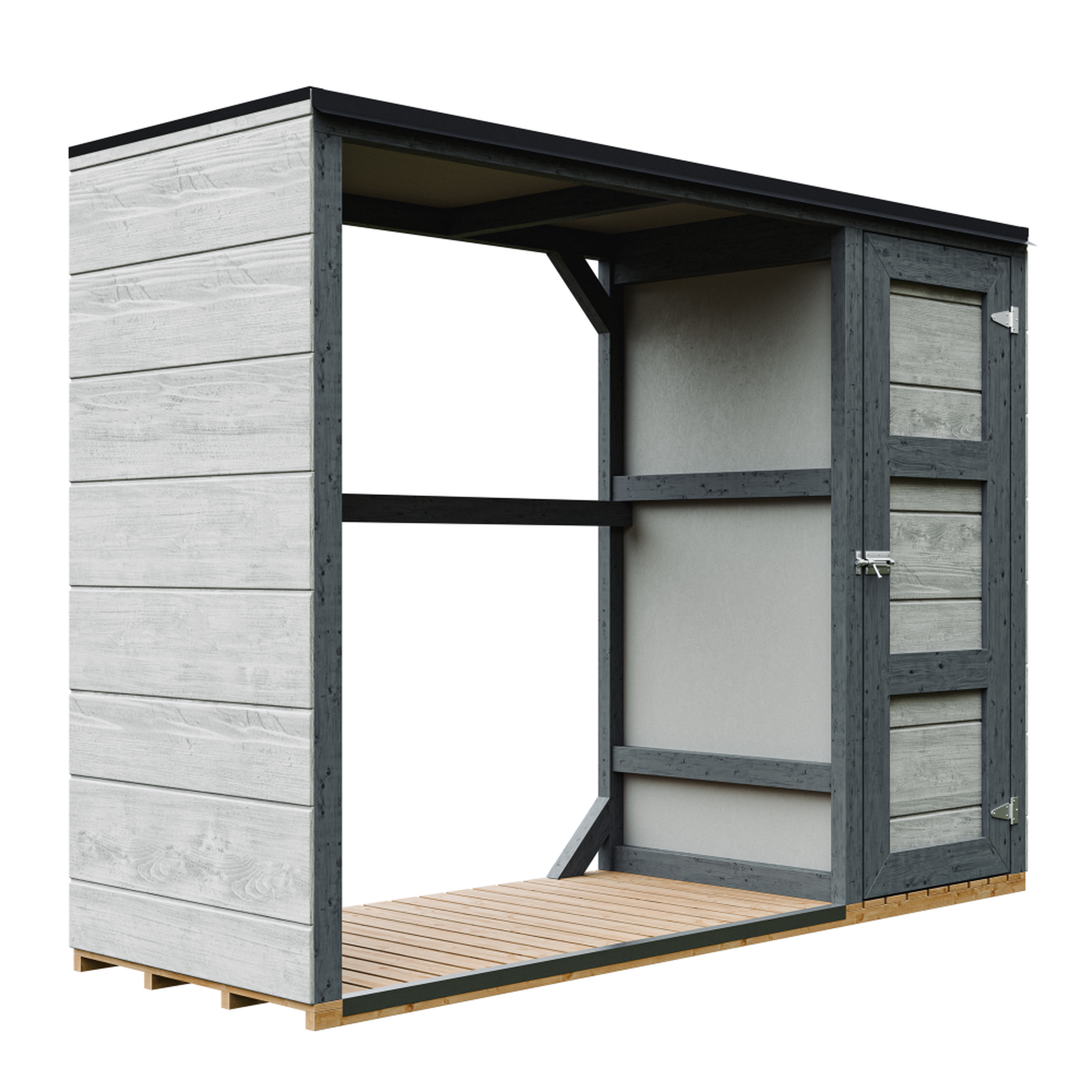 Voir la diapositive 1 : TIMBELA Abri à bûches extérieur avec rangement latéral pour les outils - 1,09 m² + 0.53 m² M981