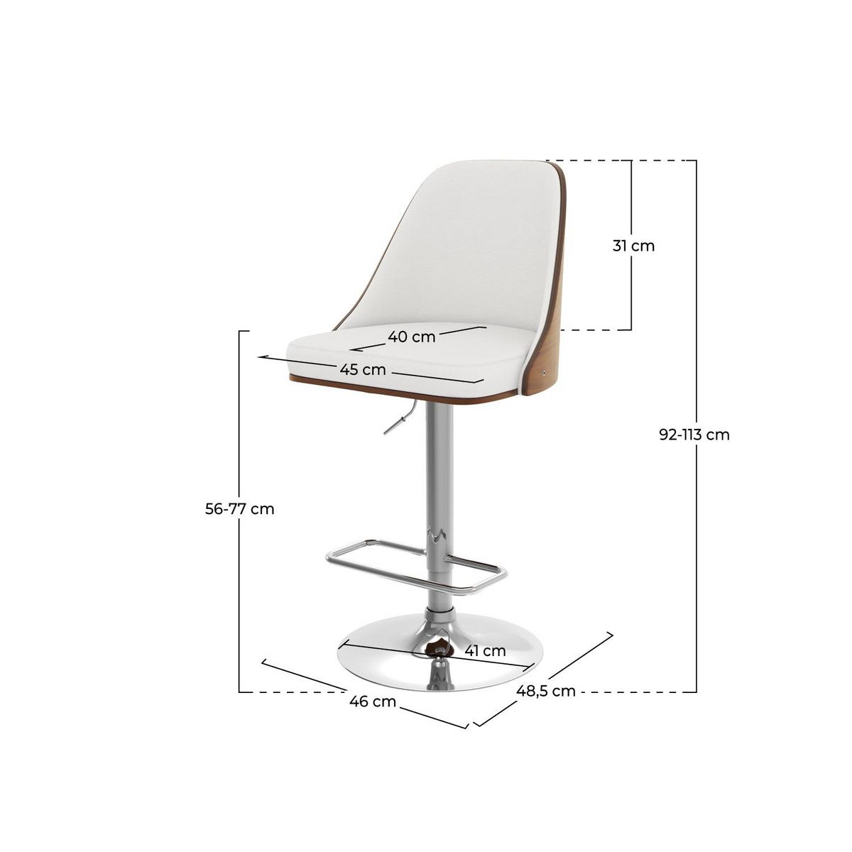 Rendez vous déco Chaise de bar réglable et pivotante en bois foncé et PU noir 56/77 cm - Georges