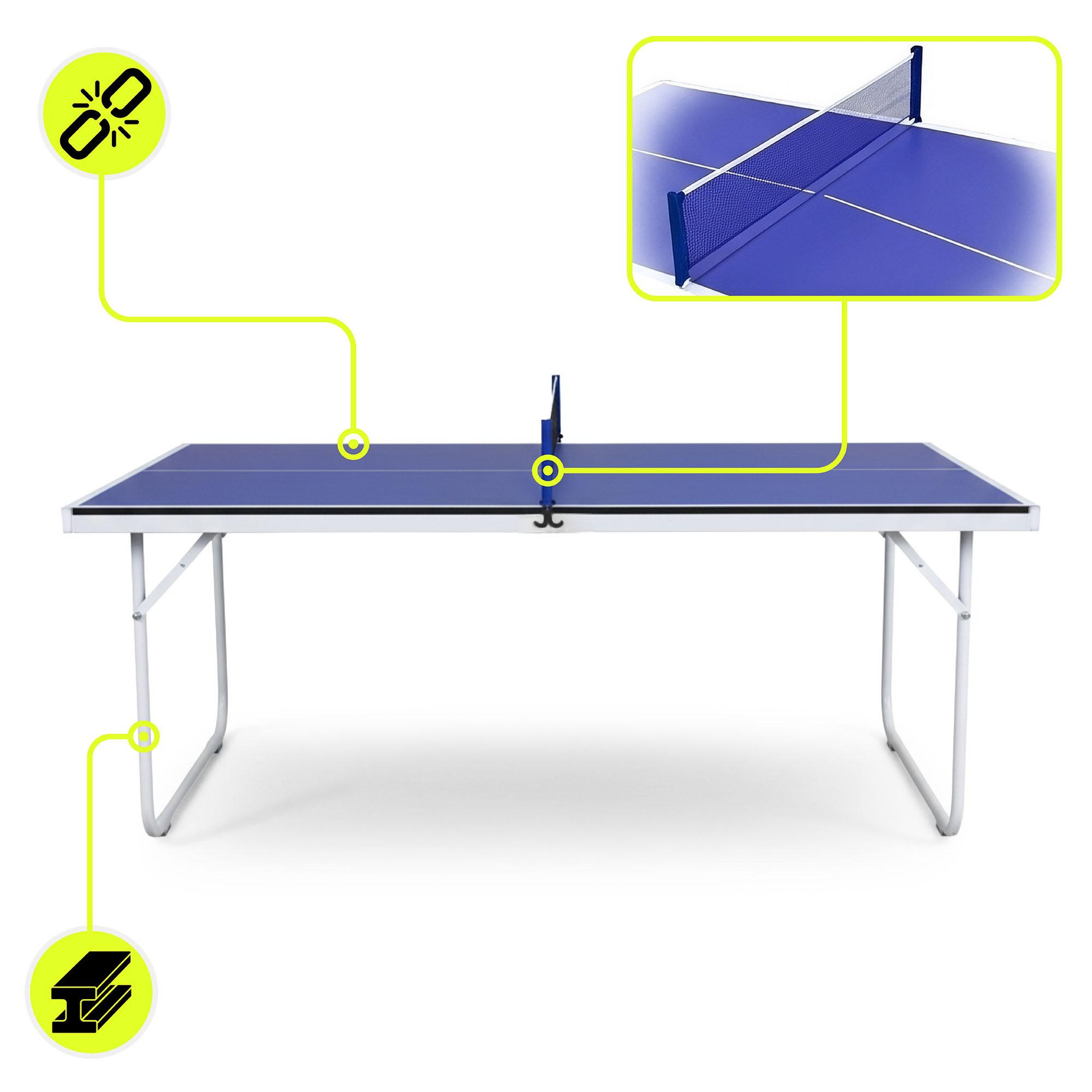Voir la diapositive 2 : HYPERMOTION Table de ping-pong pliable HyperMotion bleue avec 2 raquettes, filet et balless-