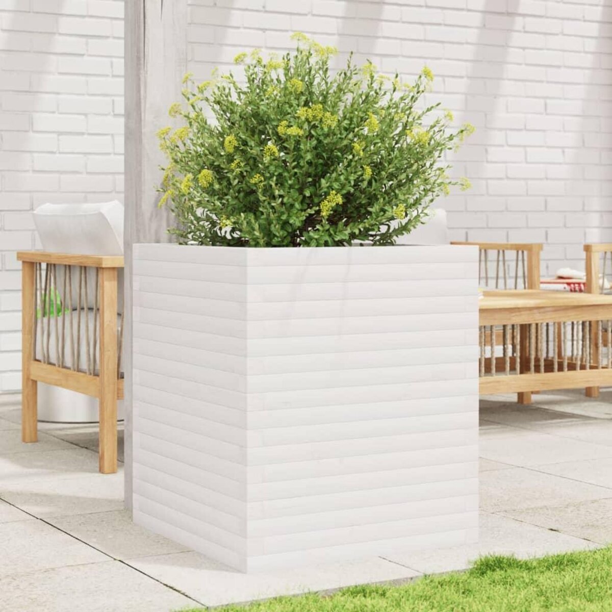 VIDAXL Jardiniere blanc 60x60x68,5 cm bois de pin massif