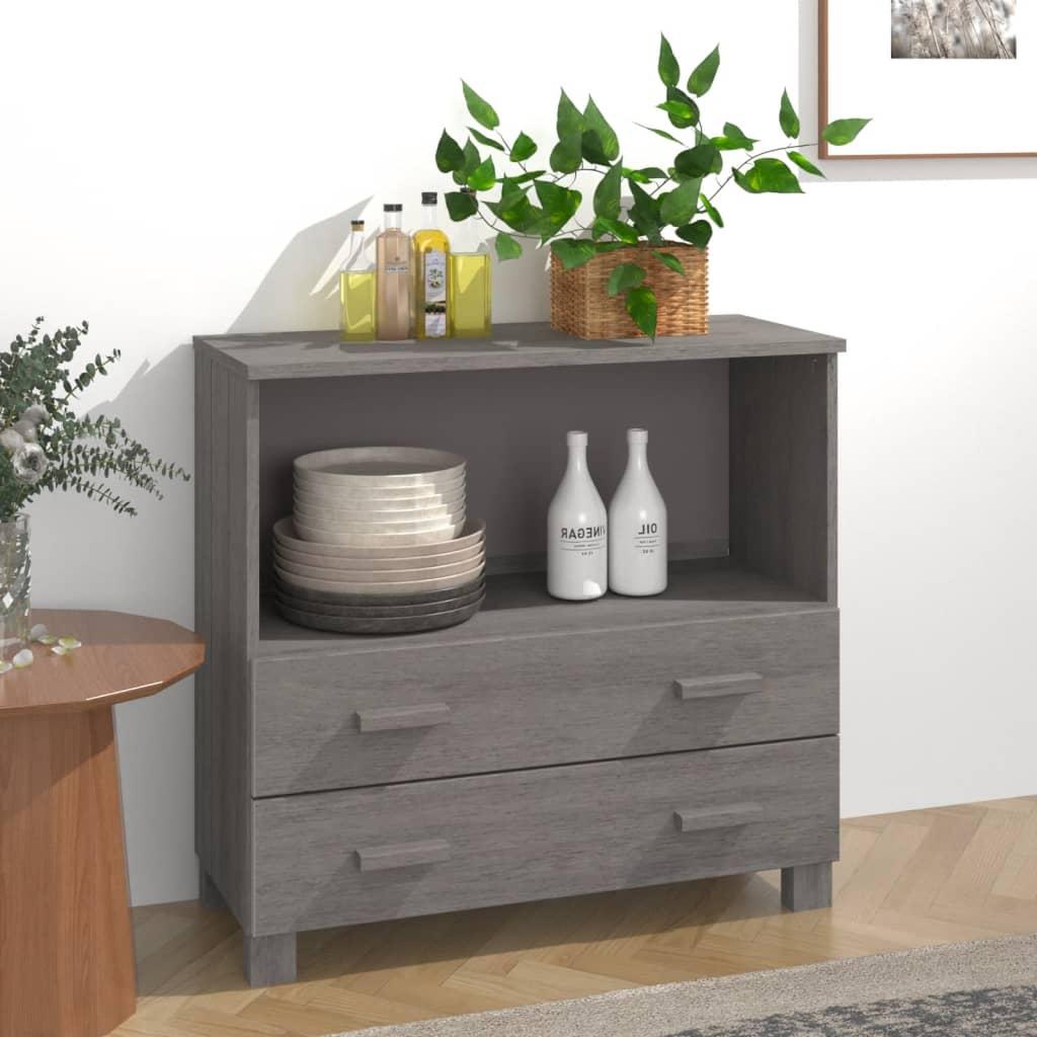 Voir la diapositive 1 : VIDAXL Buffet HAMAR Gris clair 85x35x80 cm Bois massif de pin