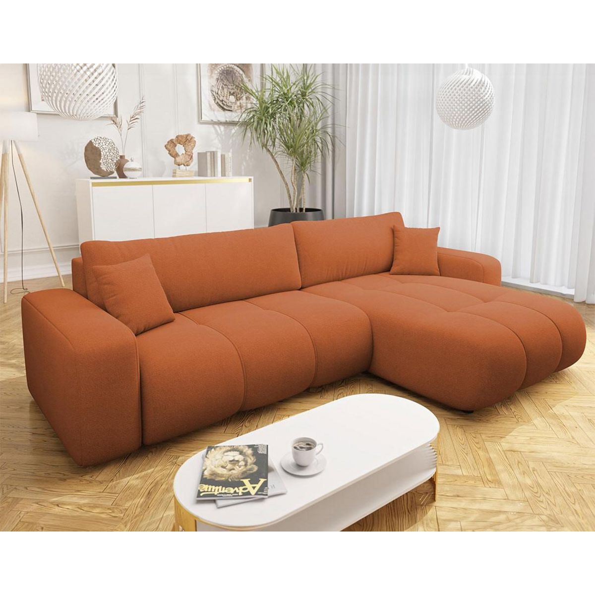 BEST MOBILIER Nicole - canapé d'angle réversible 5 places convertible avec coffre en tissu