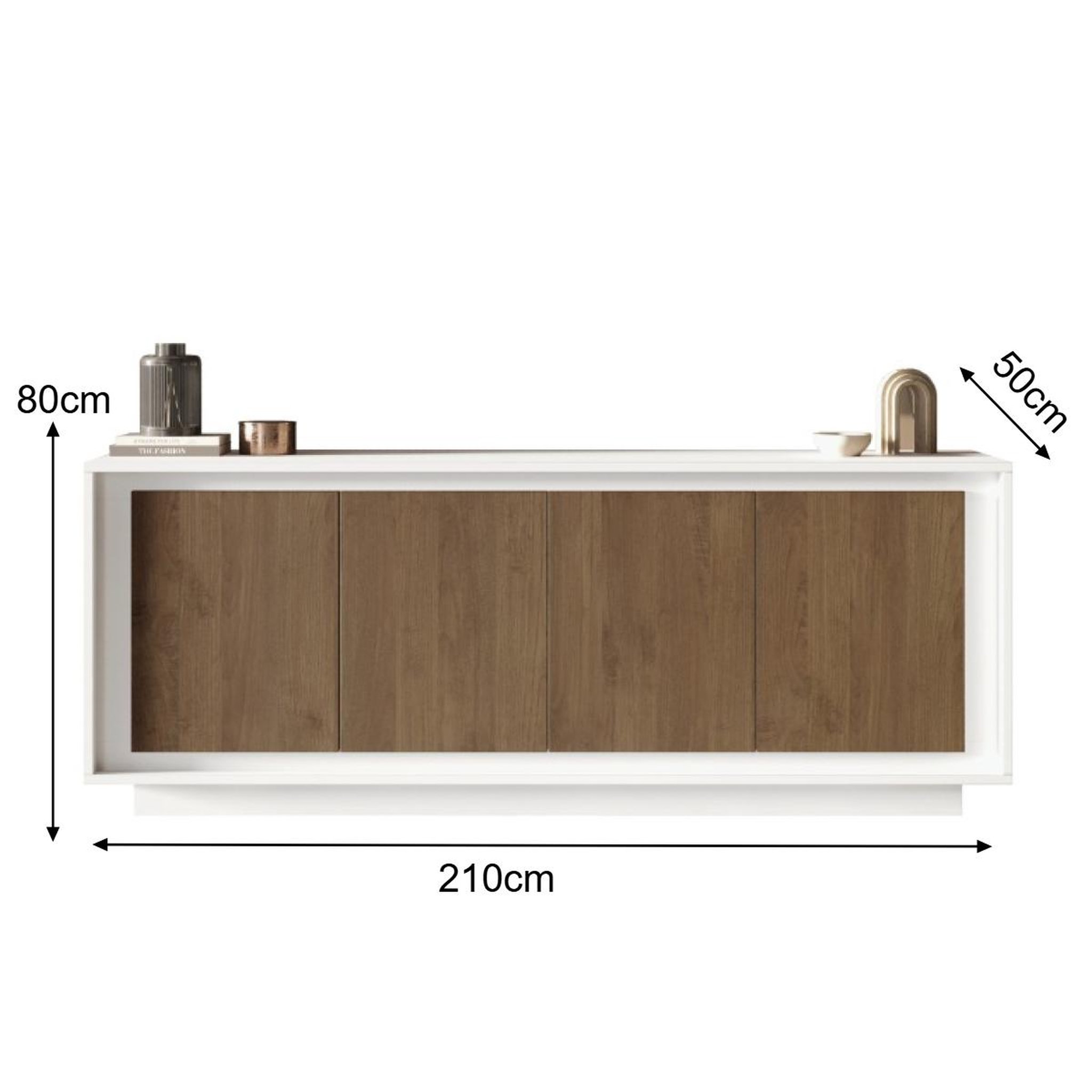 Voir la diapositive 5 : JLC KREATION Buffet bas contemporain 4 portes blanc et noyer YORI