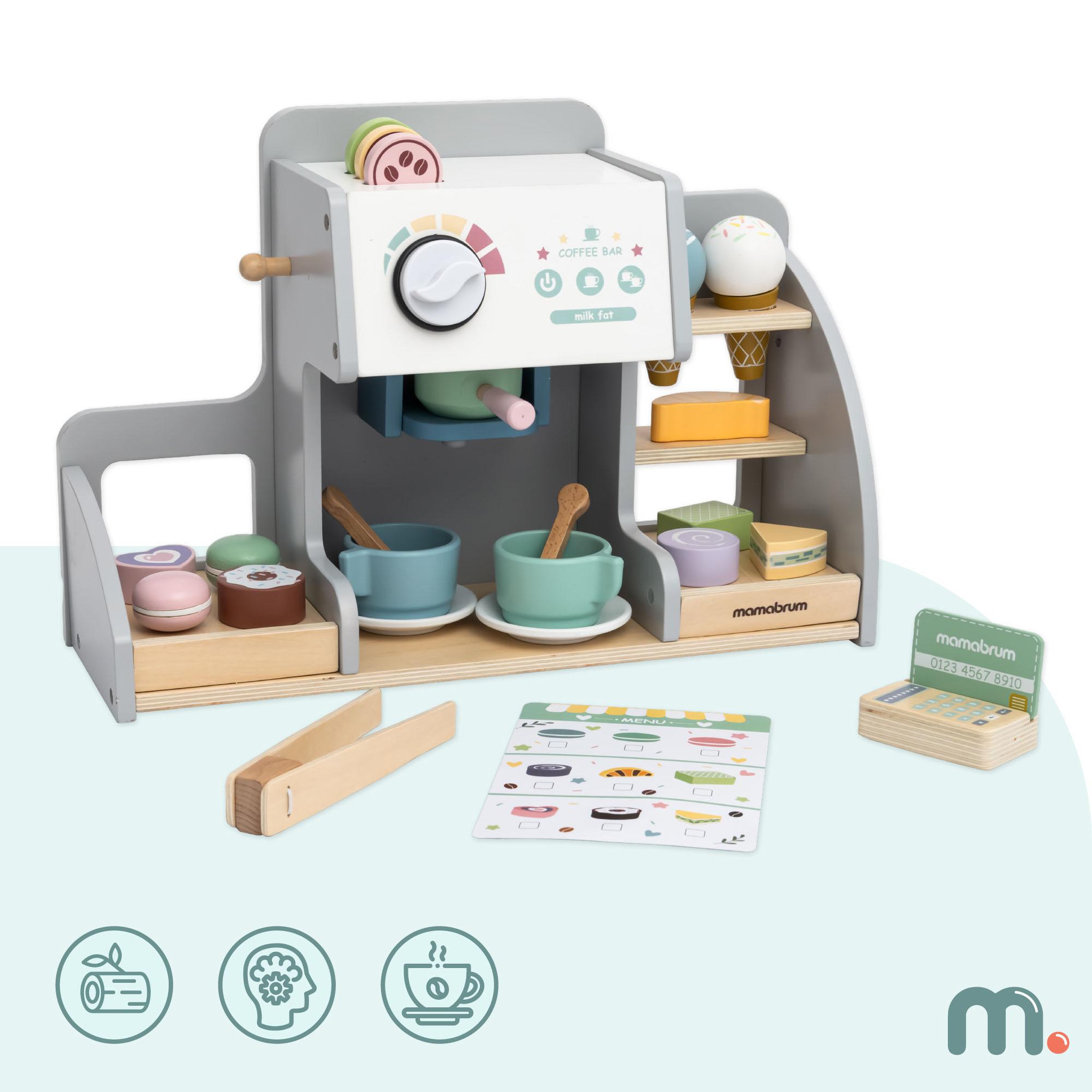 Voir la diapositive 2 : MAMABRUM Marchande Bois, Glacière avec Tableau Magnétique, Machine à Café, Set de Glaces et de Desserts