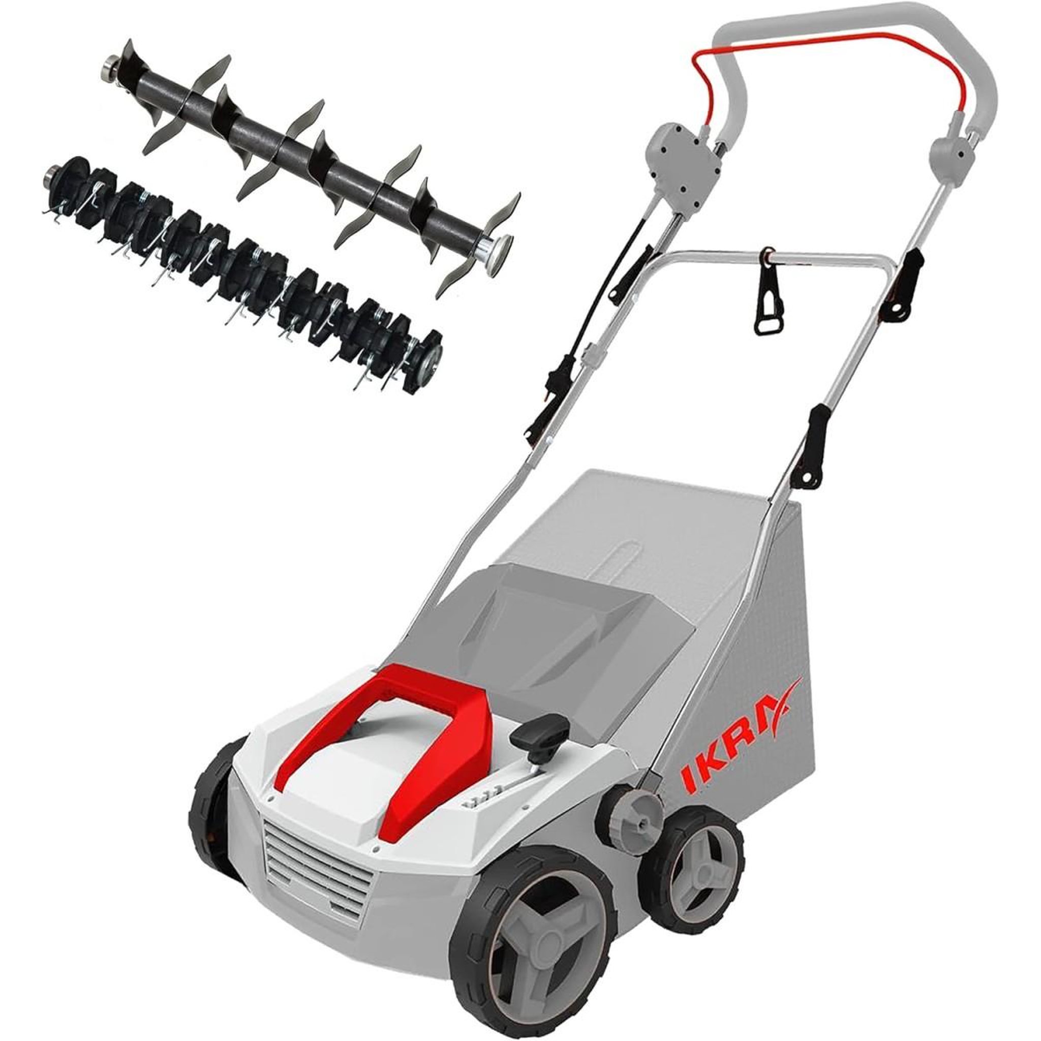 Ikra Scarificateur Démousseur électrique 1800W Profondeur de travail 23cm Bac à herbe 40L Aérateur de pelouse Entretien gazon IKRA