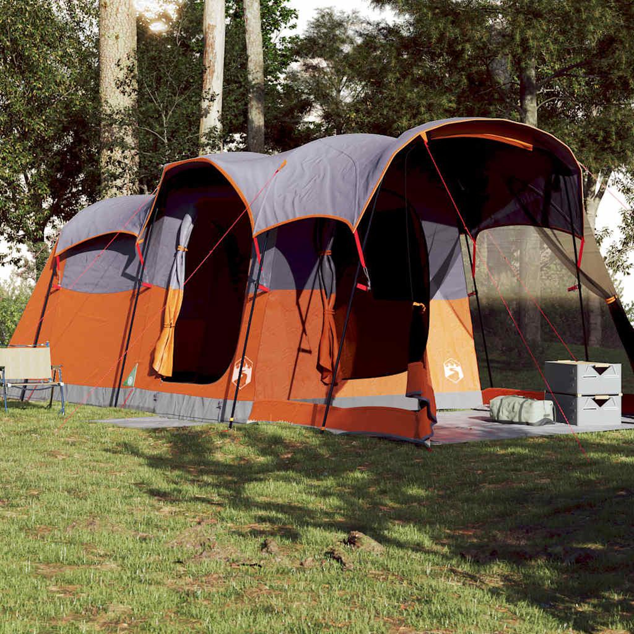 Voir la diapositive 3 : VIDAXL Tente familiale tunnel 8 personnes gris et orange impermeable