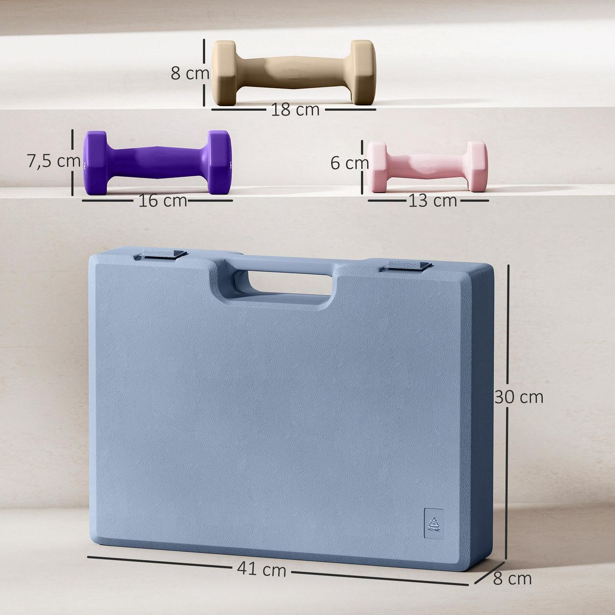 HOMCOM Ensemble d'haltères hexagonales total 12 Kg 6 pièces 1-3 Kg avec mallette multicolore