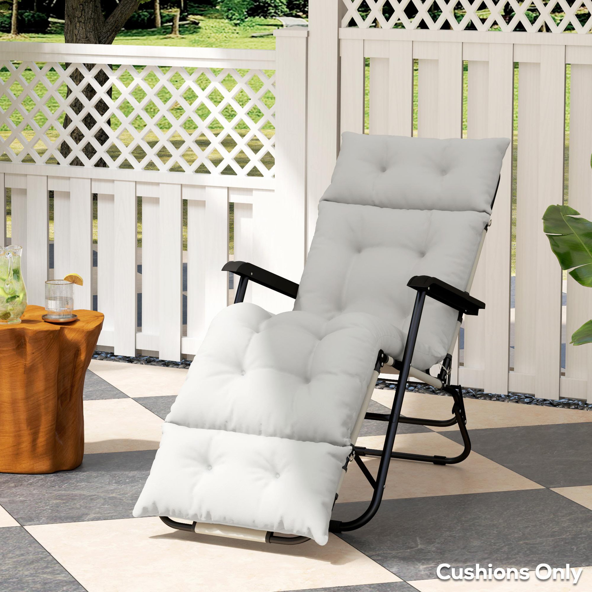 Voir la diapositive 4 : OUTSUNNY Matelas bain de soleil style Chesterfield - matelas de transat - coussin de chaise longue - tissu gris clair