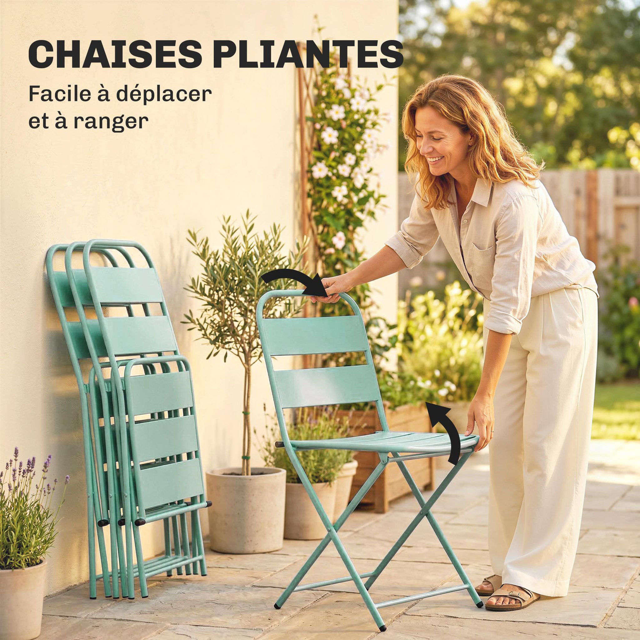 Voir la diapositive 4 : OUTSUNNY Salon de jardin 4 personnes pliant métal vert