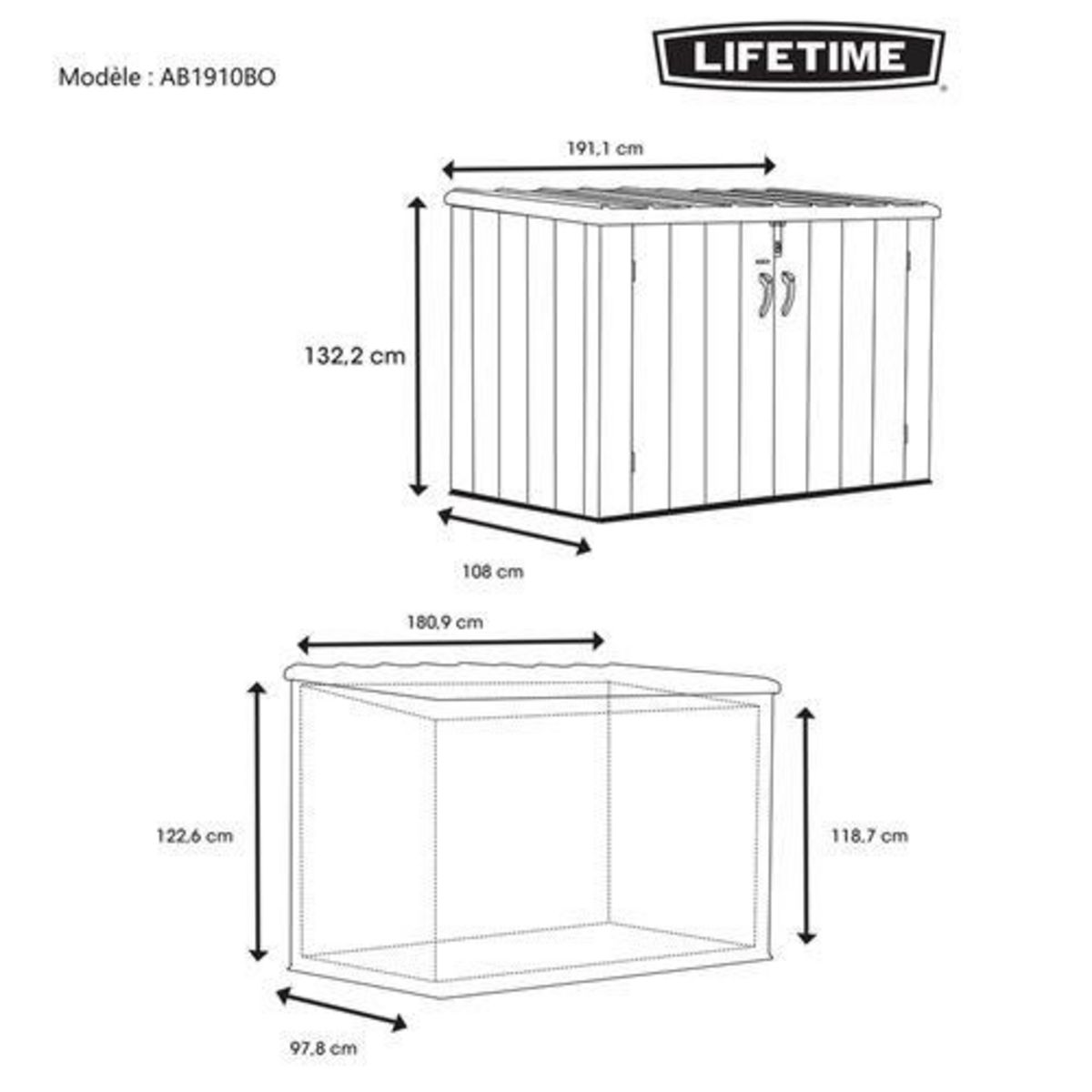 LIFETIME Coffre de rangement jardin résine - Imitation bois - 2,72m3