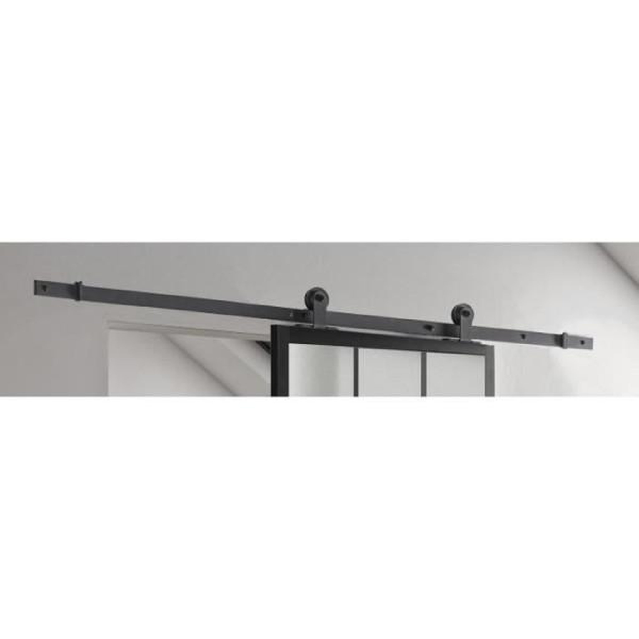 Voir la diapositive 3 : OPTIMUM Optimum kit porte coulissante atelier noir + rail apparent - 204 x 83 cm - verre dépoli