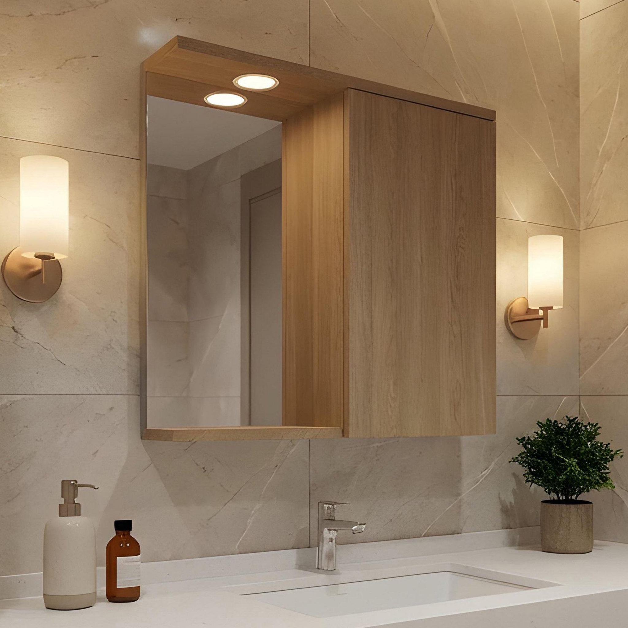 Voir la diapositive 2 : Habitat et Jardin Meuble Salle de Bain avec Miroir  Purus 80  - 75 x 18 x 68 cm - Sonomo Oak