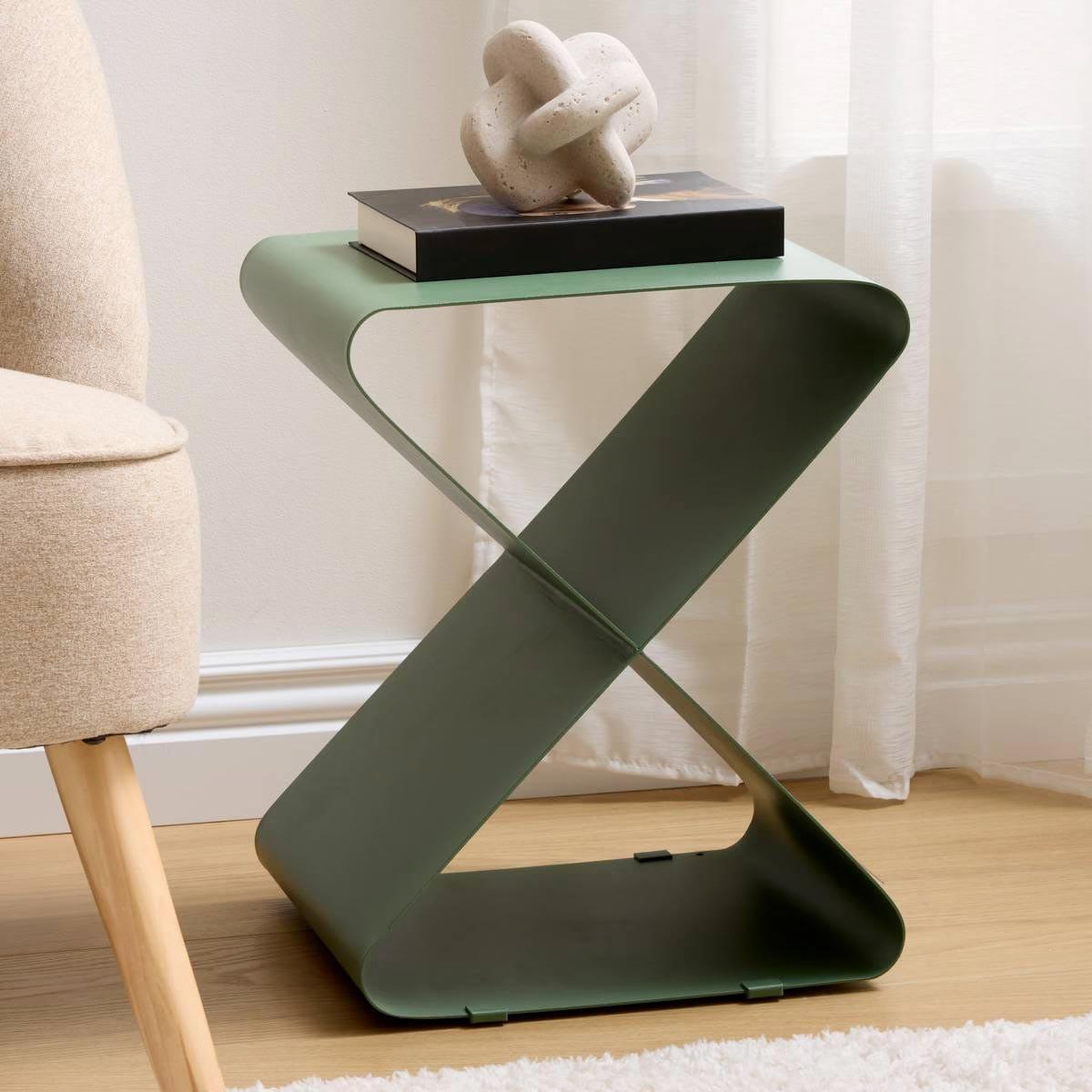Voir la diapositive 2 : ATMOSPHERA Table d'appoint design en métal  elder  45cm vert olive