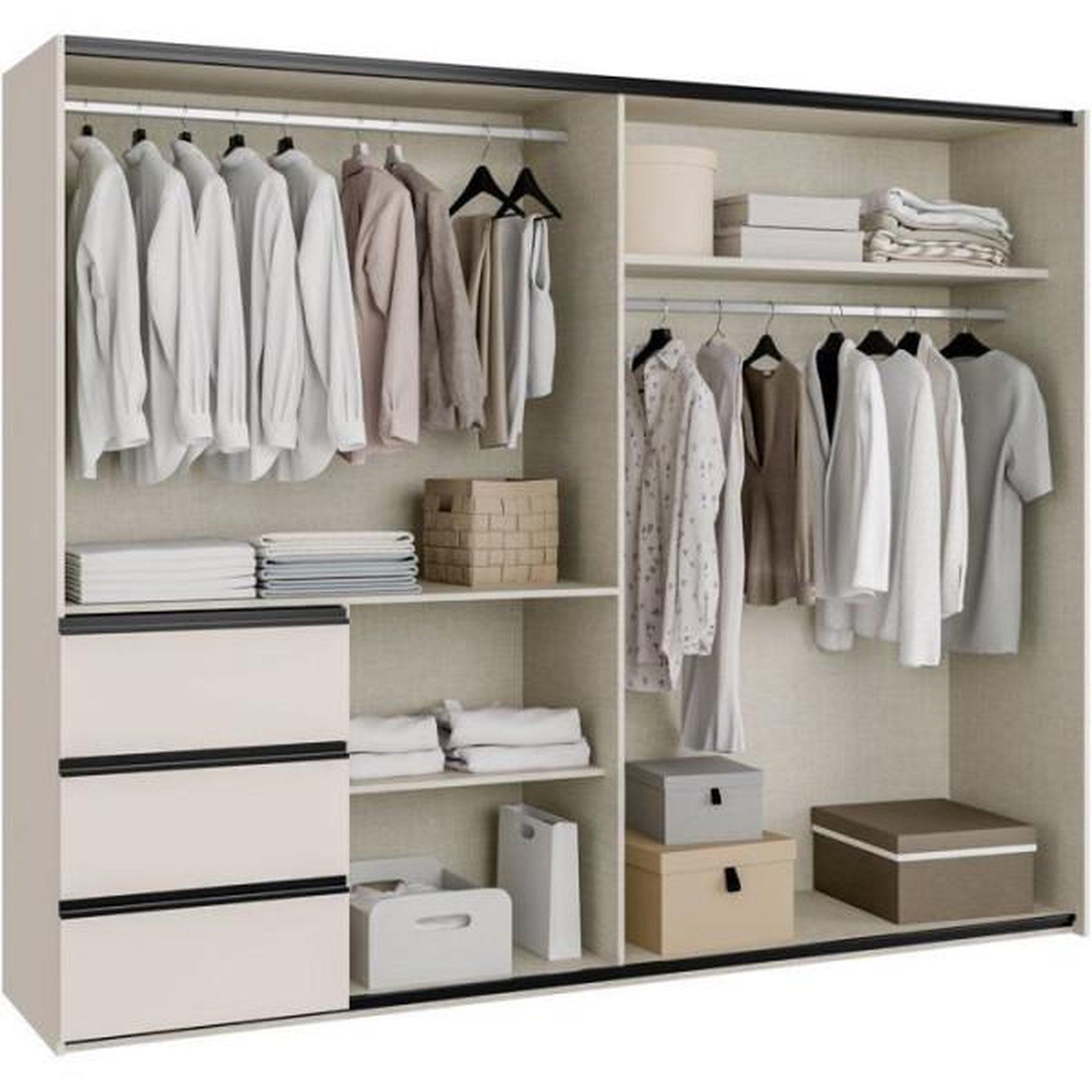 Voir la diapositive 3 : MARKET24 Armoire 2 portes coulissantes 3 tiroirs - Décor sable - L 249 x P 61 x H 200 cm - WINN2