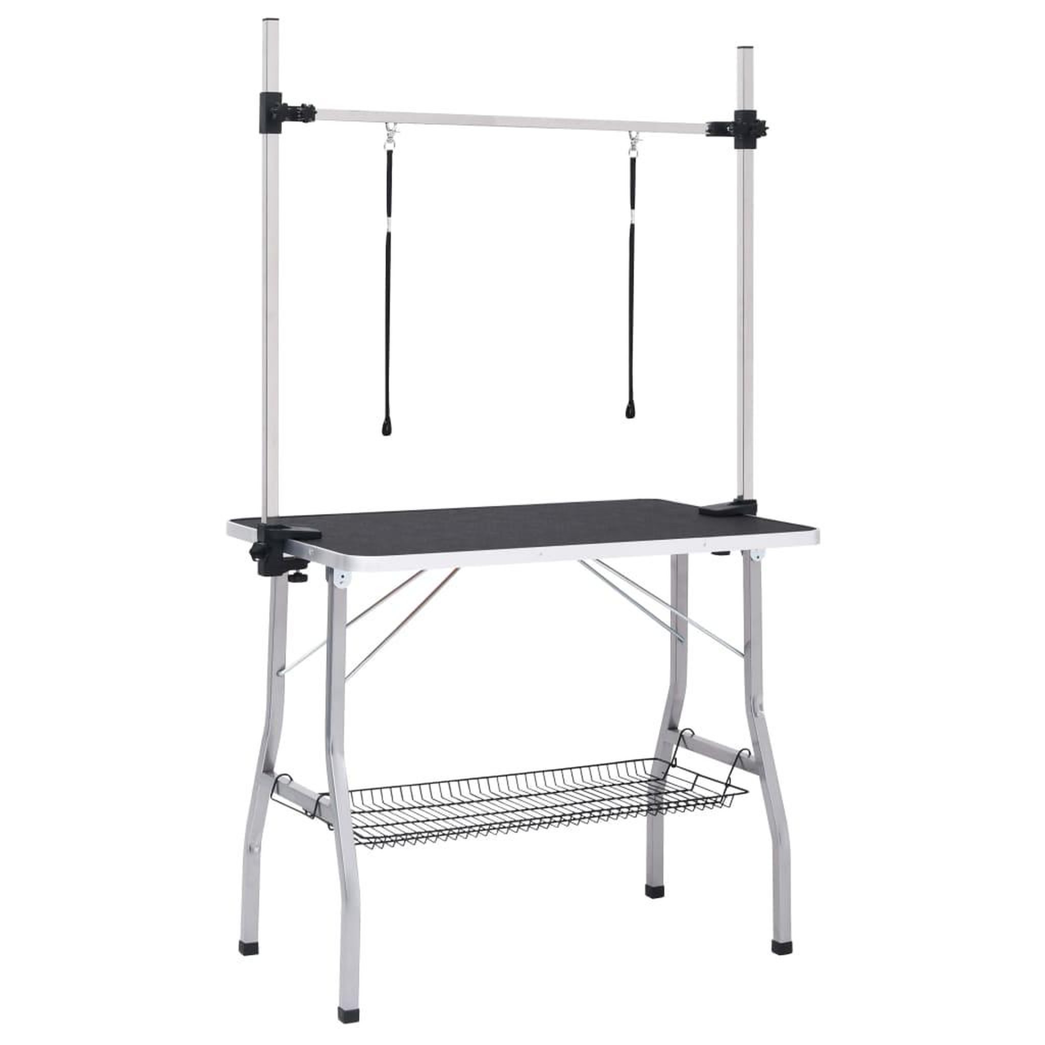 Voir la diapositive 2 : VIDAXL Table de toilettage reglable de chiens avec 2 boucles et panier