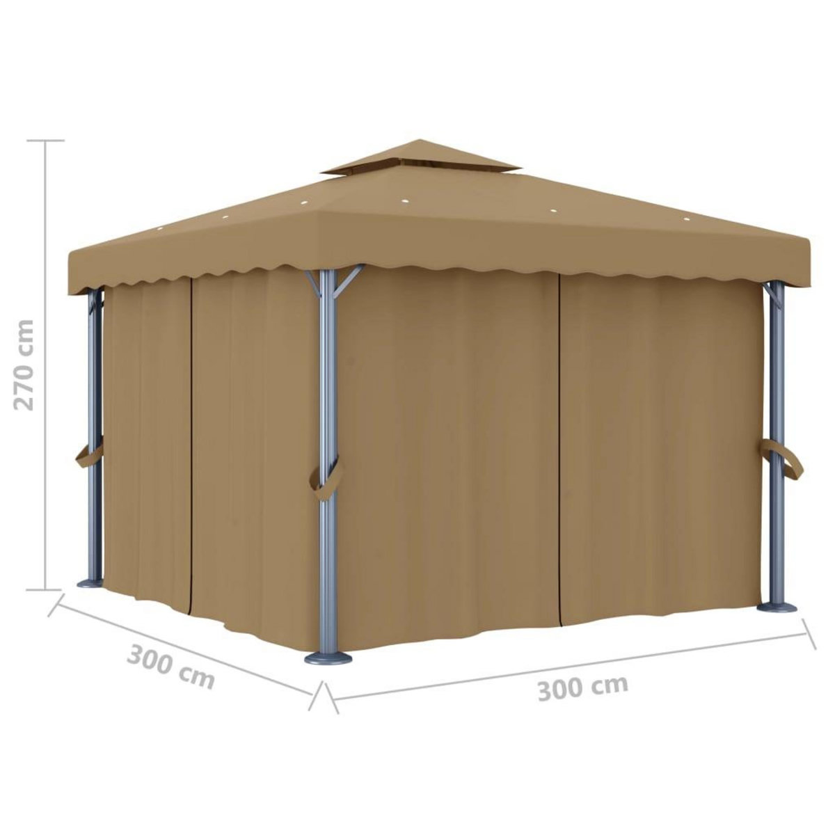 VIDAXL Tonnelle avec rideau 3x3 m Taupe Aluminium