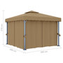 Voir la diapositive 6 : VIDAXL Tonnelle avec rideau 3x3 m Taupe Aluminium