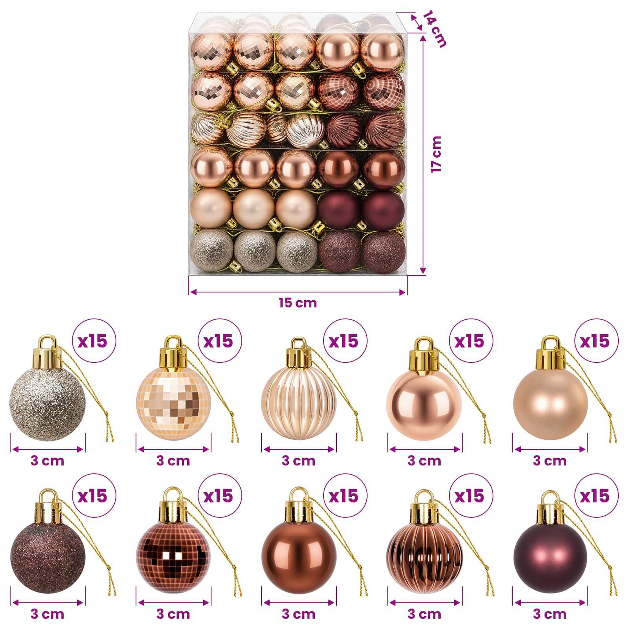 Voir la diapositive 3 : VIDAXL Ensemble de boules de Noël 150 pc Champagne et brun Diam. 3 cm