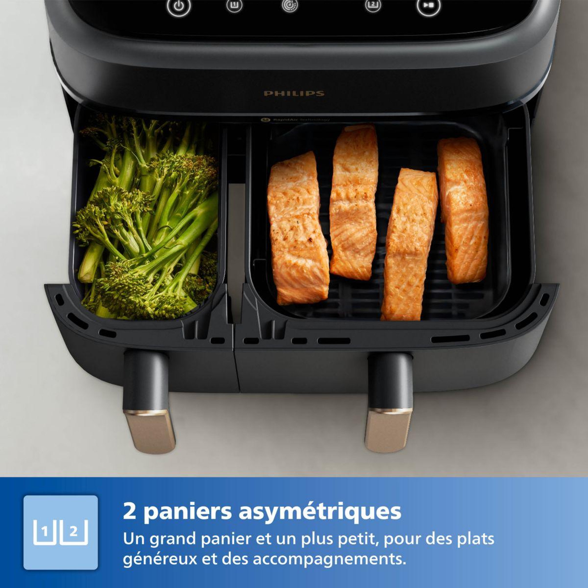 Voir la diapositive 4 : Philips Airfryer na352/00 friteuse sans huile double panier noir/doré, série 3000 9l (3+6l)