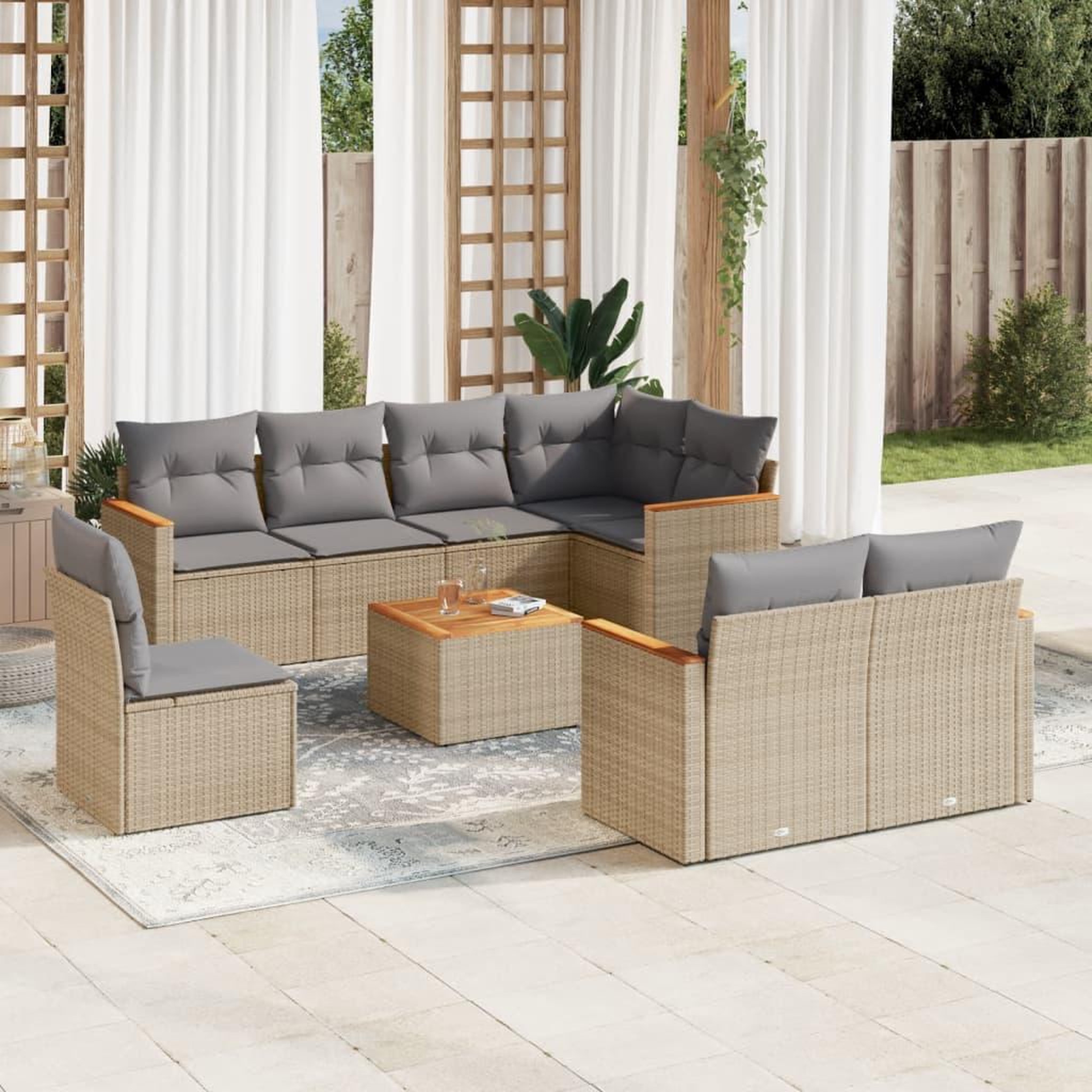 VIDAXL Salon de jardin avec coussins 9pcs melange beige resine tressee