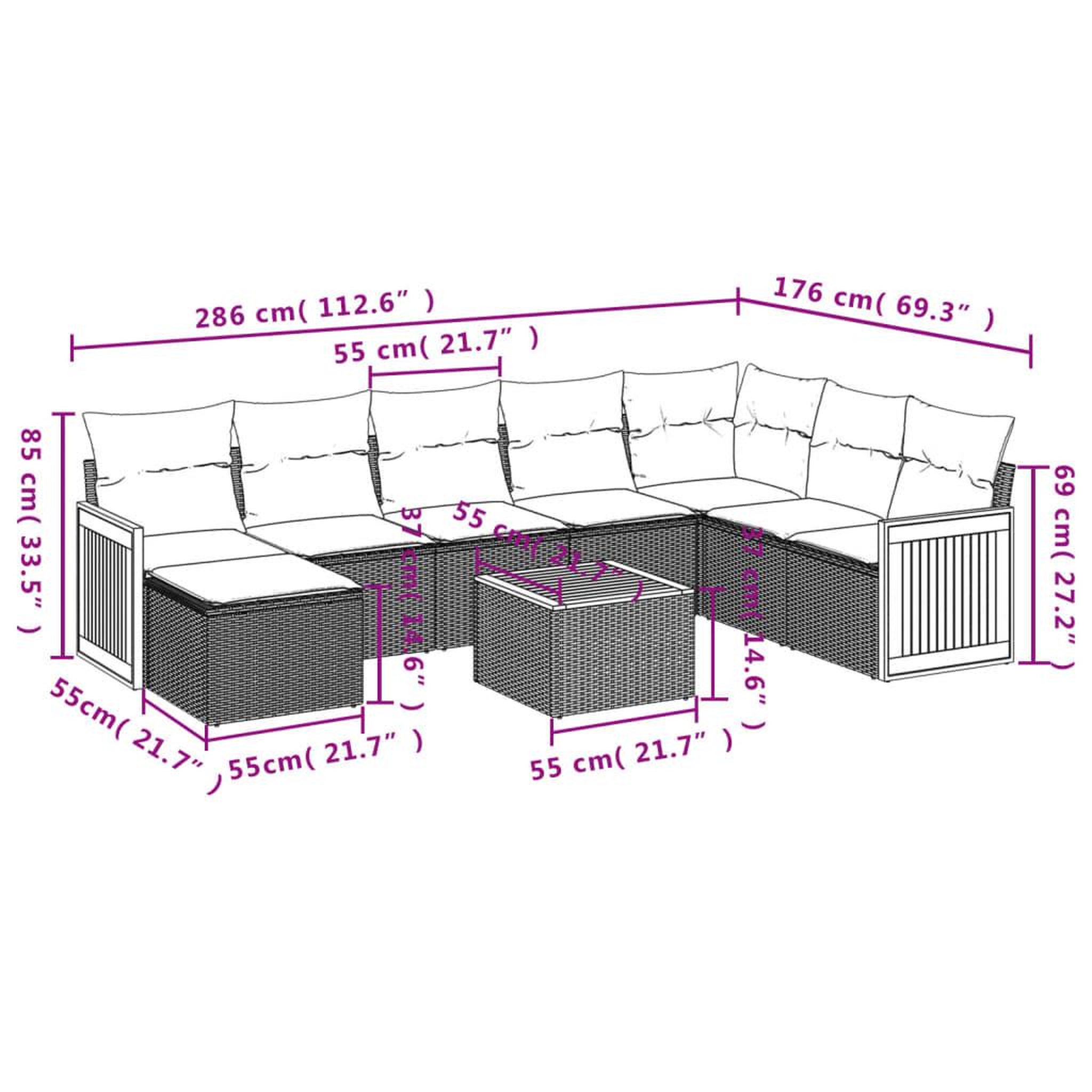 Voir la diapositive 3 : VIDAXL Salon de jardin avec coussins 9 pcs beige resine tressee
