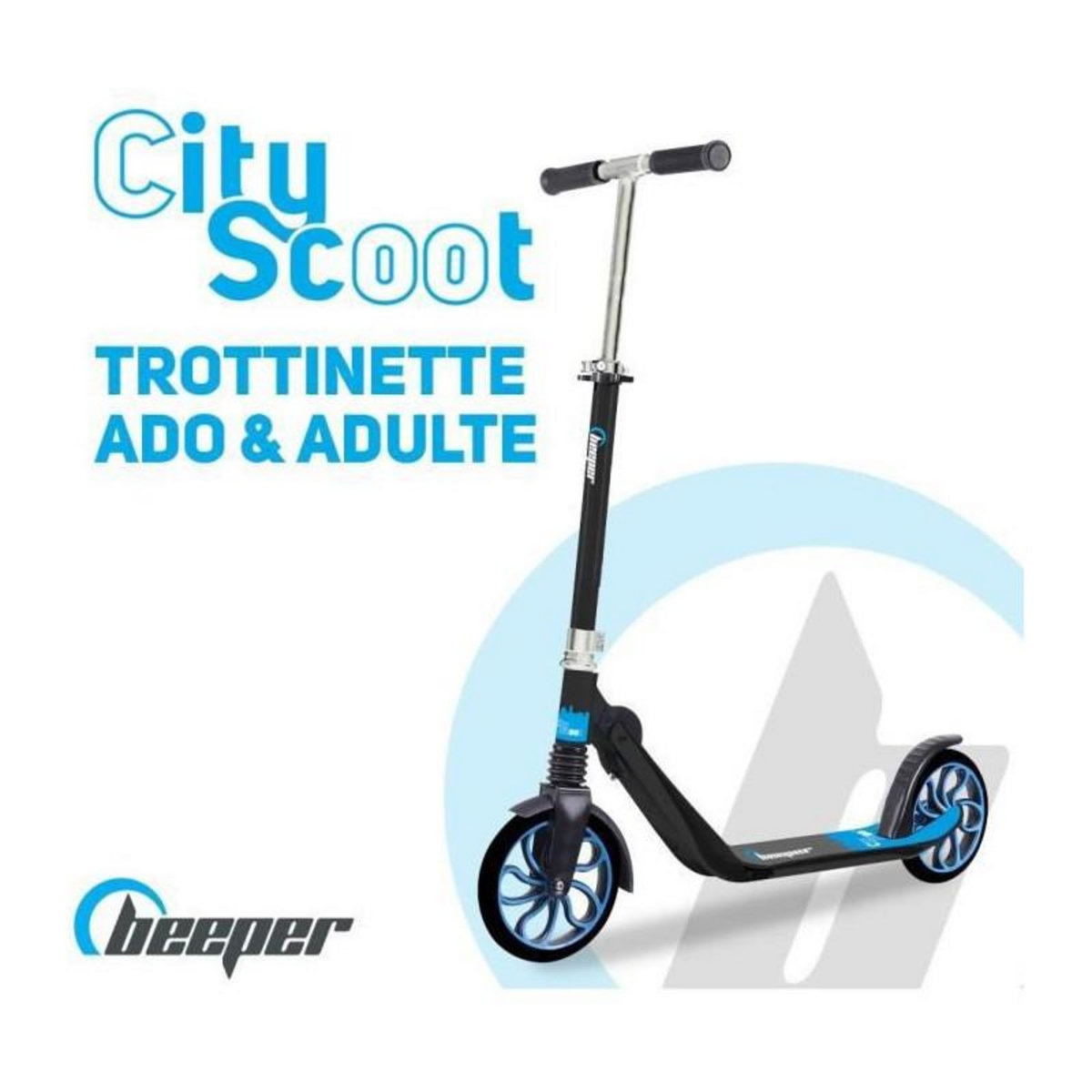 BEEPER Trottinette mécanique - Adulte/Ados - Beeper City Scoot - Roues 8'' - Suspension avant - Cadre Noir - Avec frein guidon