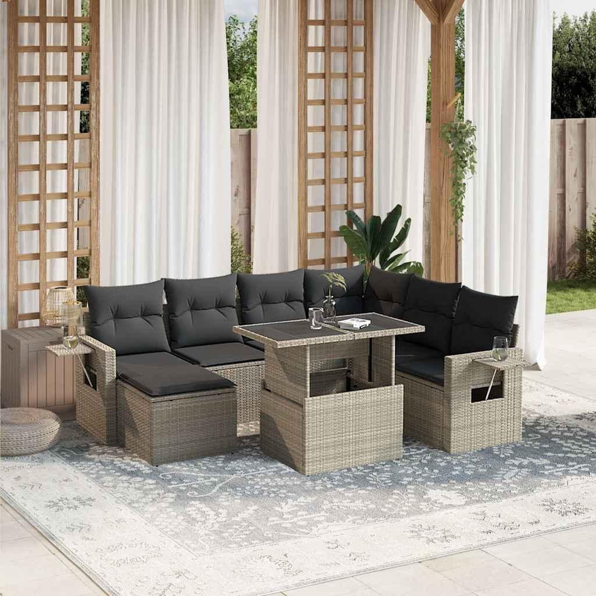 VIDAXL Salon de jardin 8 pcs avec coussins gris clair resine tressee