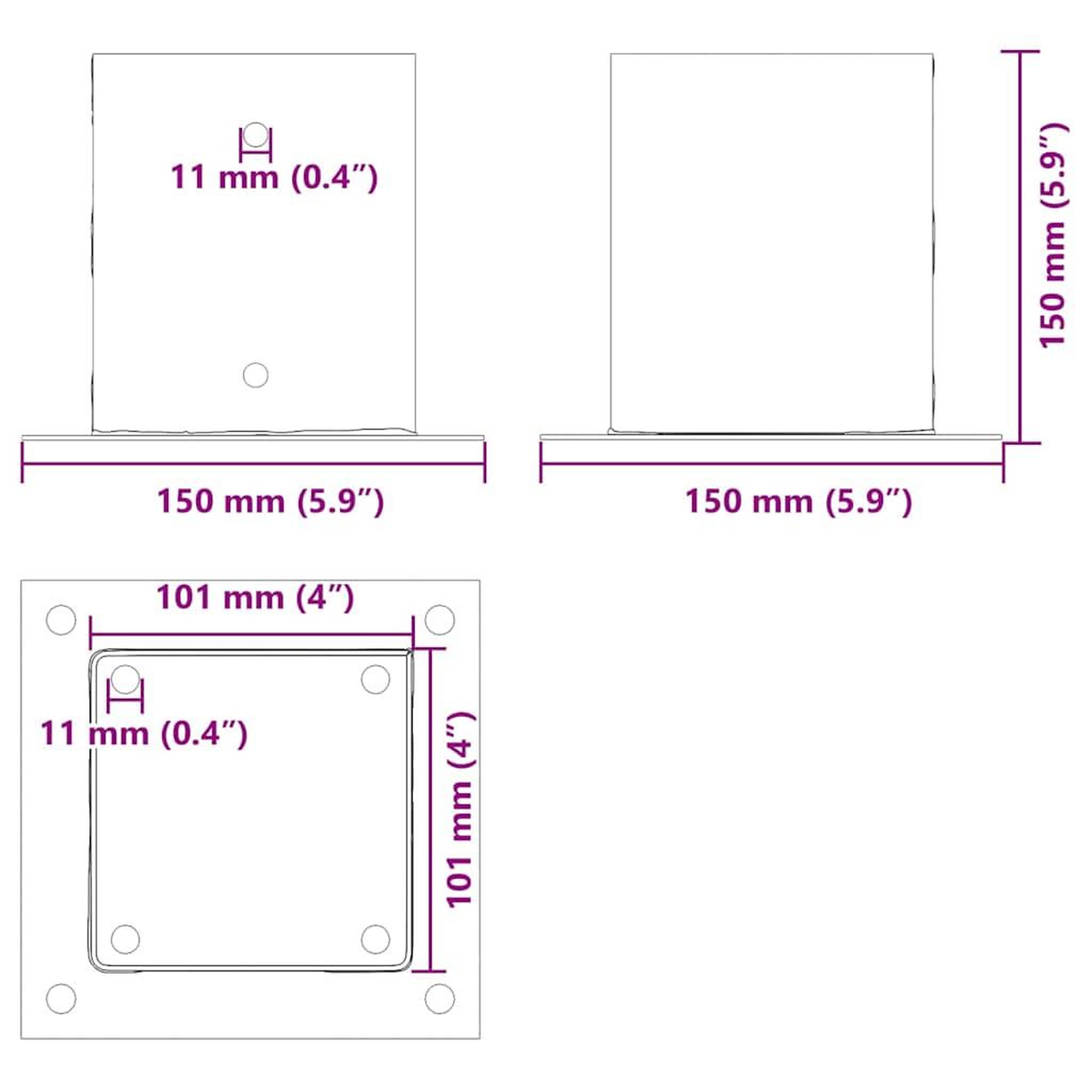 Voir la diapositive 6 : VIDAXL Bases de poteau carrees 4 pcs anthracite 101x101 mm