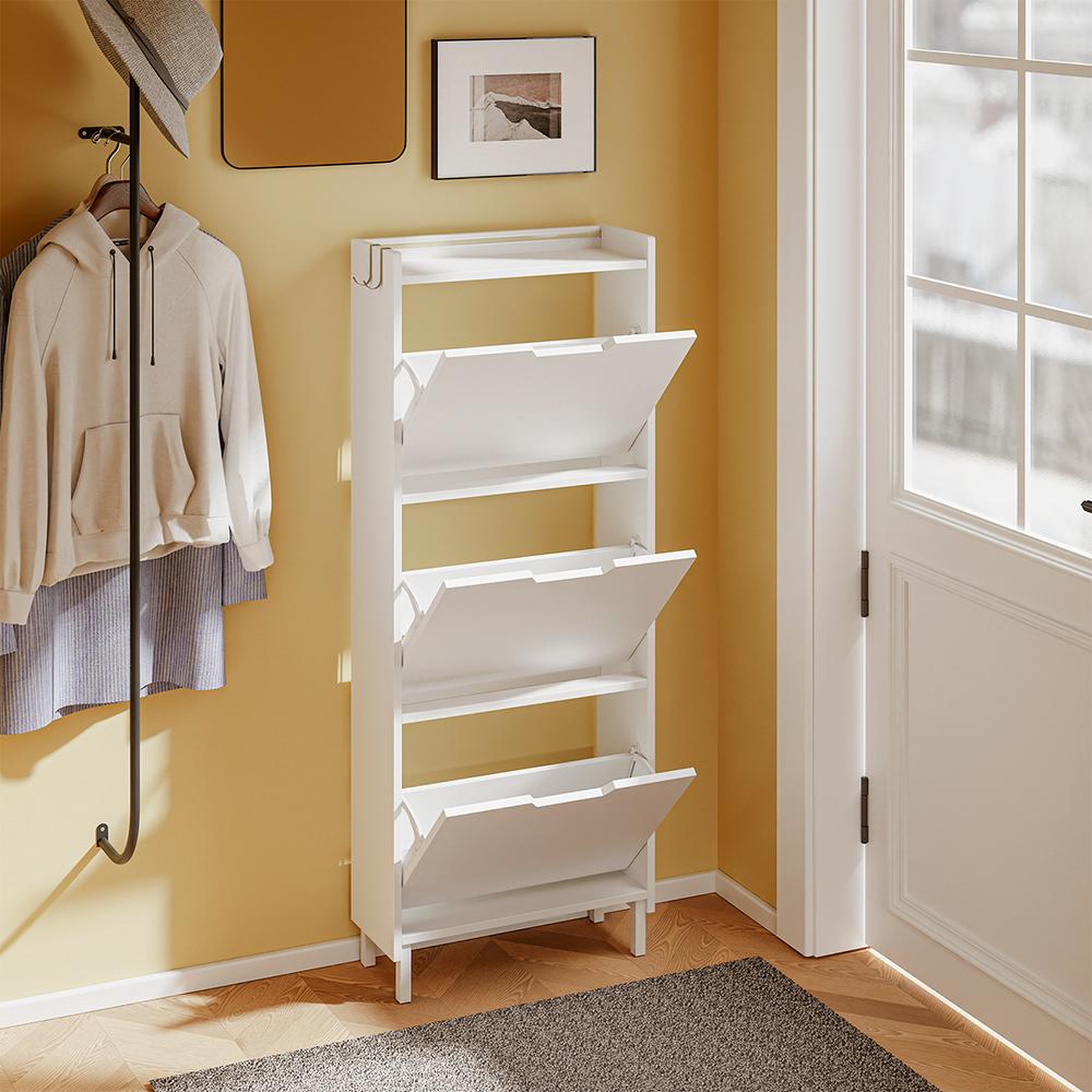Voir la diapositive 5 : SOBUY Armoire à chaussures pliable Blanc 50x19x131 cm FSR151-H-E-W