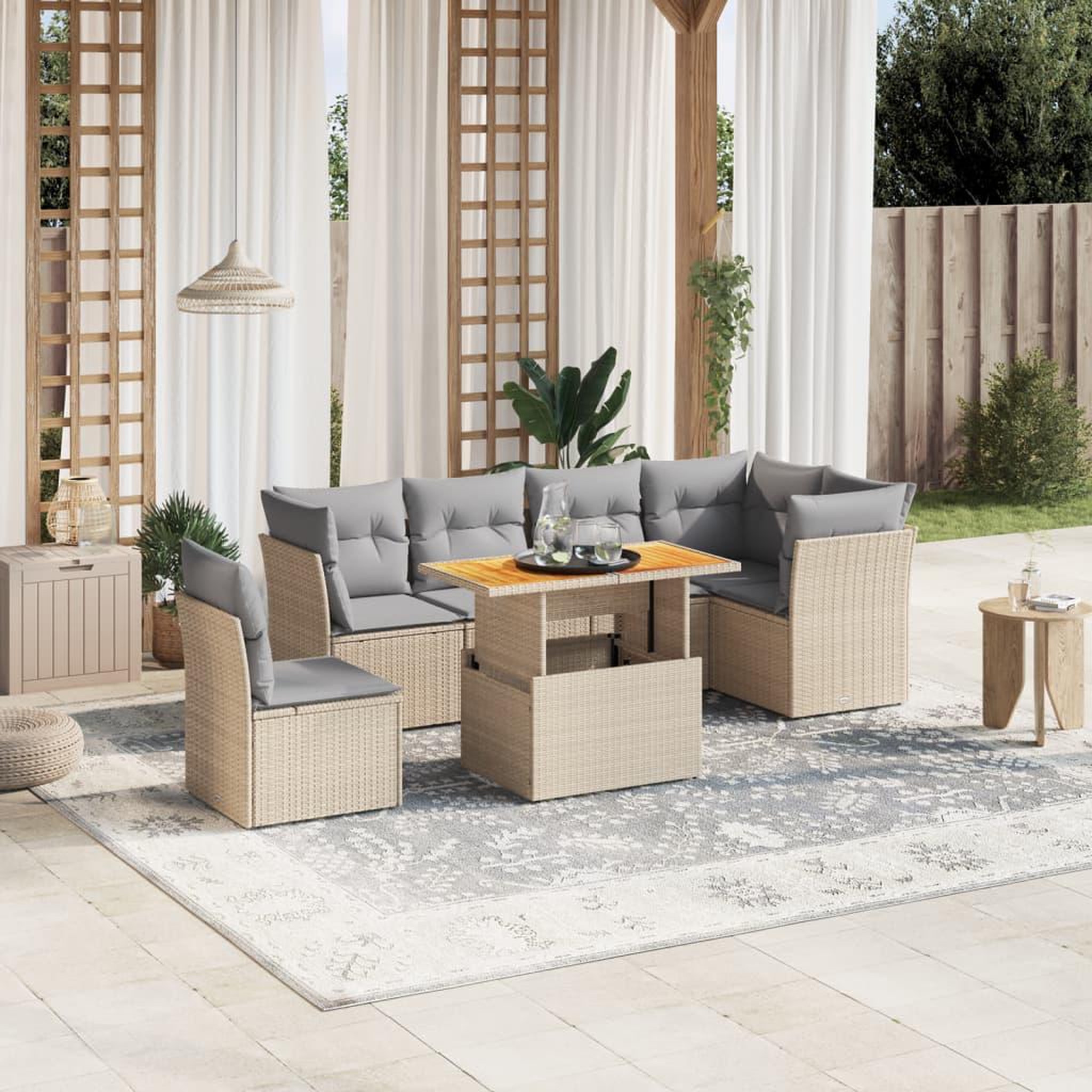 VIDAXL Salon de jardin avec coussins 7 pcs beige resine tressee
