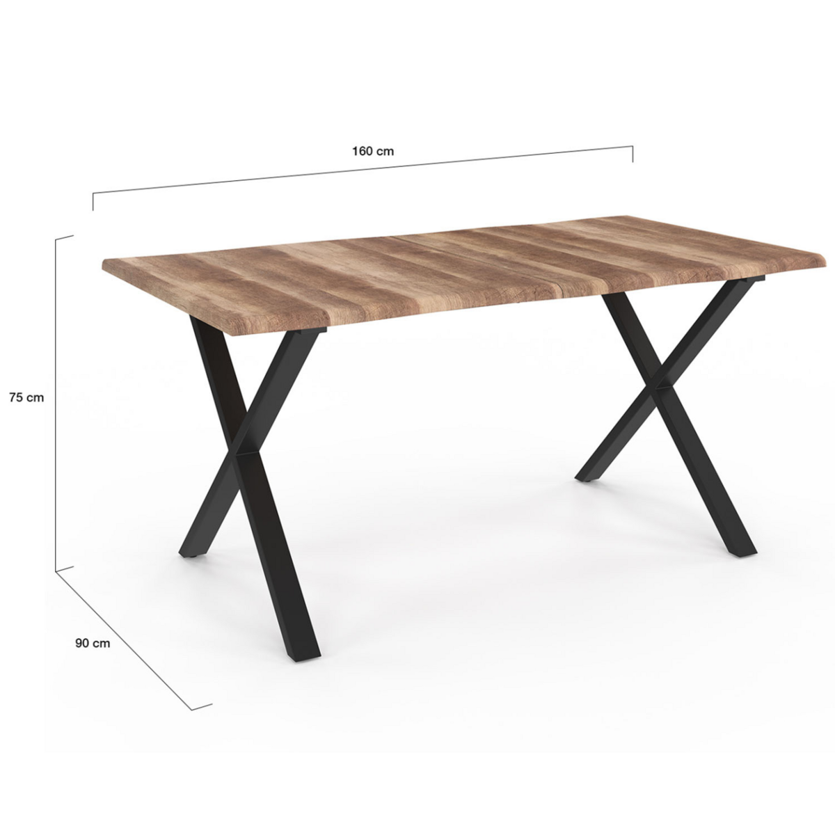 ID MARKET Table à manger rectangle DAKOTA 6 personnes pieds forme en X design industriel 160 cm