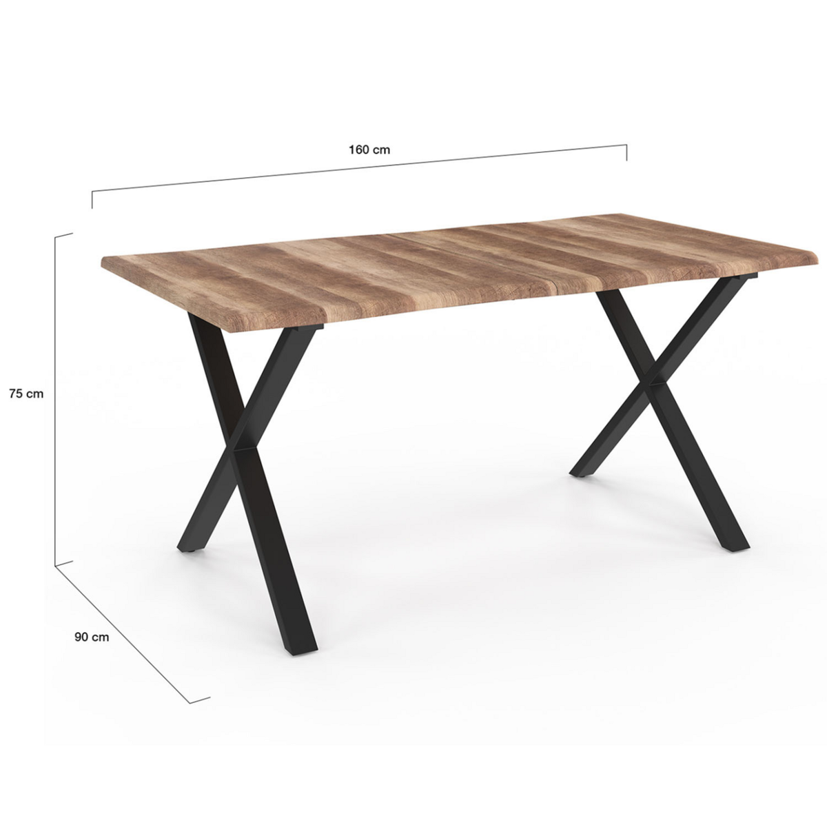 ID MARKET Table à manger rectangle DAKOTA 6 personnes pieds forme en X design industriel 160 cm
