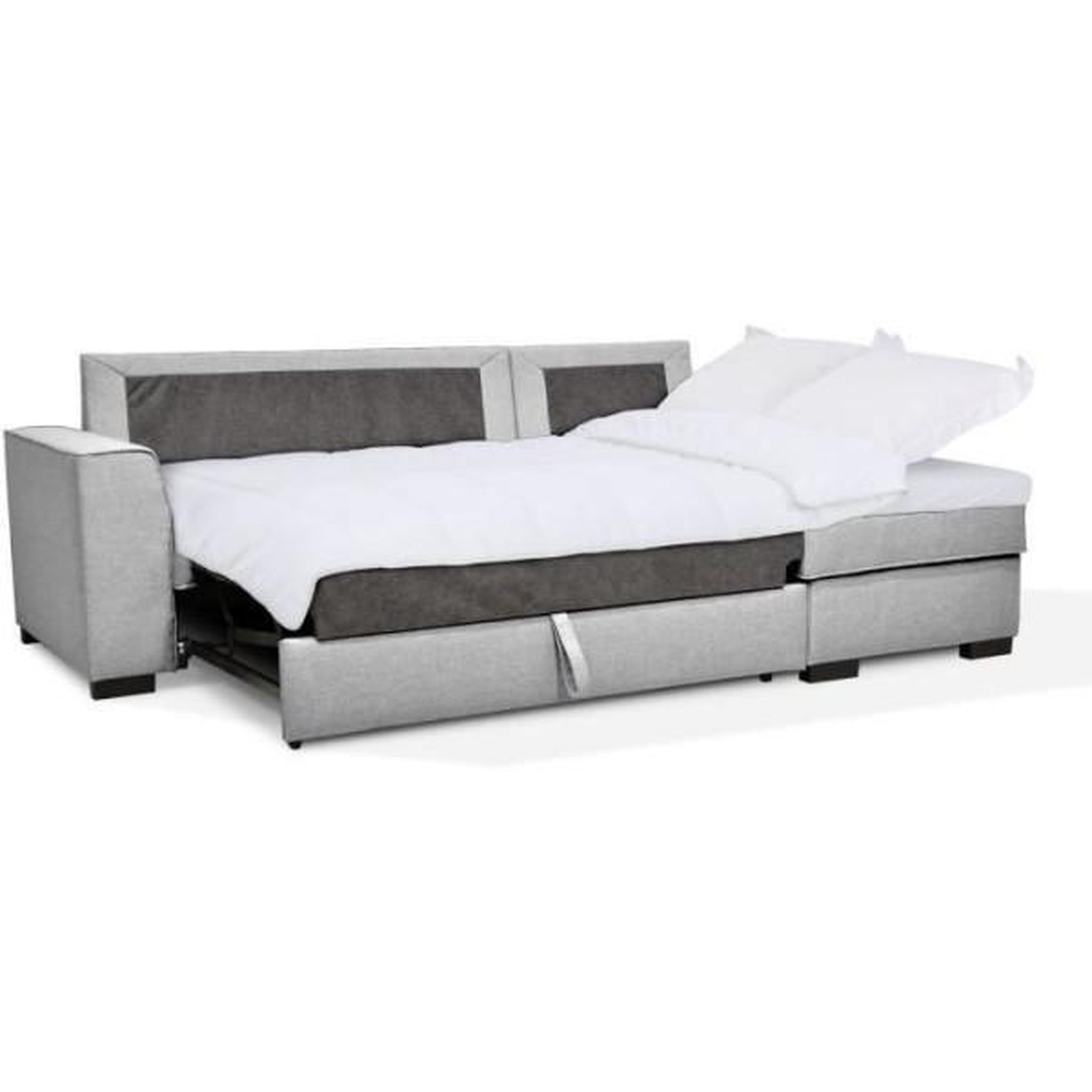 Voir la diapositive 3 : MARKET24 Canapé angle convertible réversible 4 places MONTREAL - Tissu gris clair - L 247 x P 158 x H 92 cm - Fabriqué en France - HEX