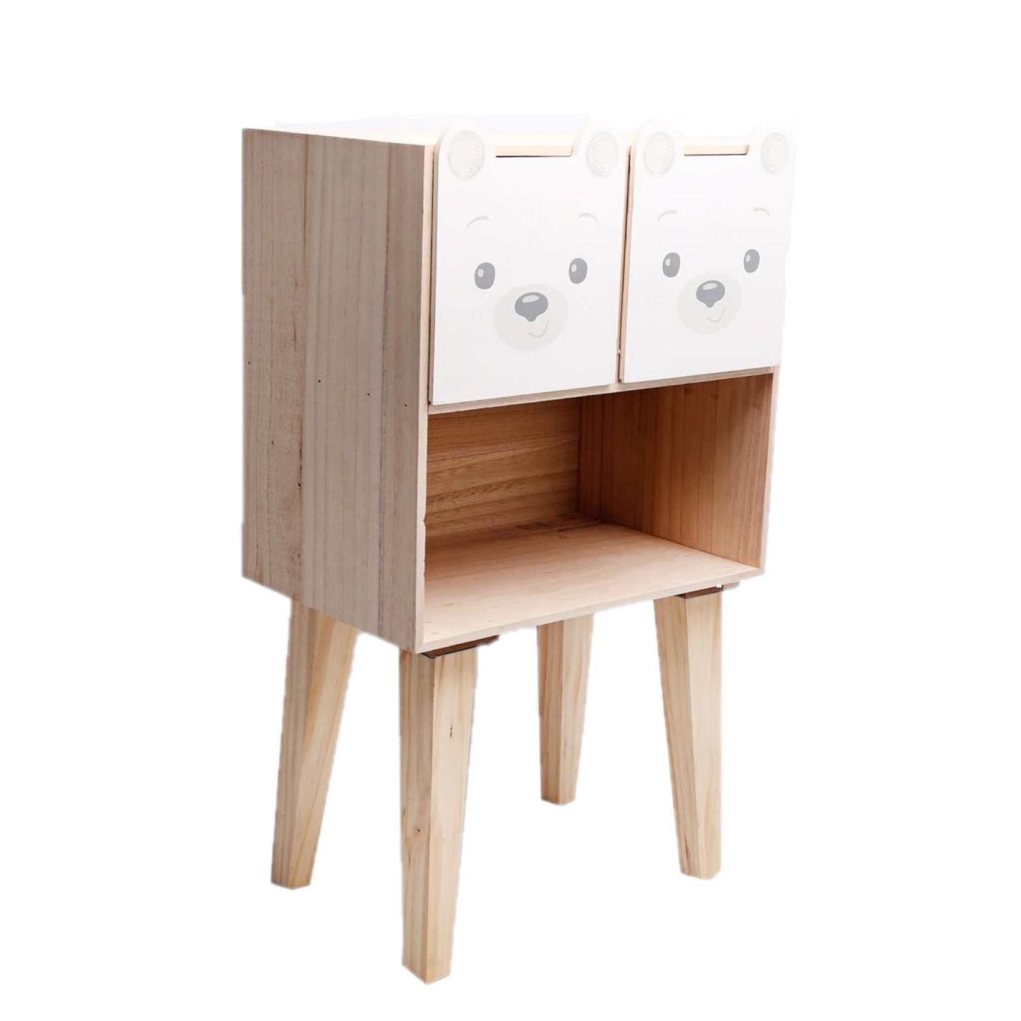 HEART OF THE HOME Table de nuit enfant Ourson - L. 40 x H. 66 cm - Blanc