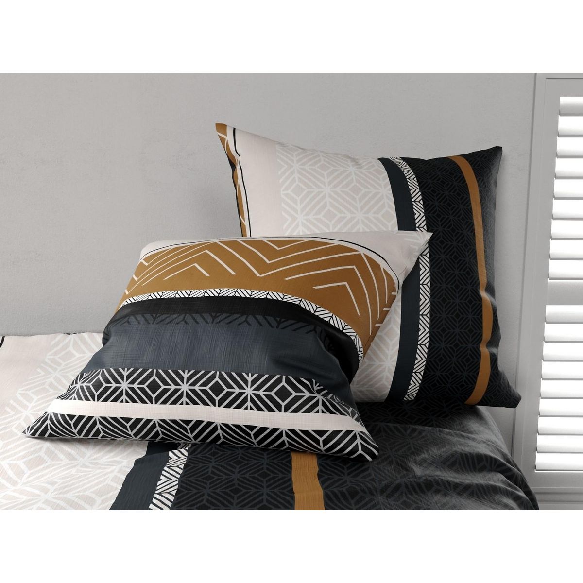 ATELIER DU COTON Parure housse de couette 3pcs 100% coton 57fils -trophé