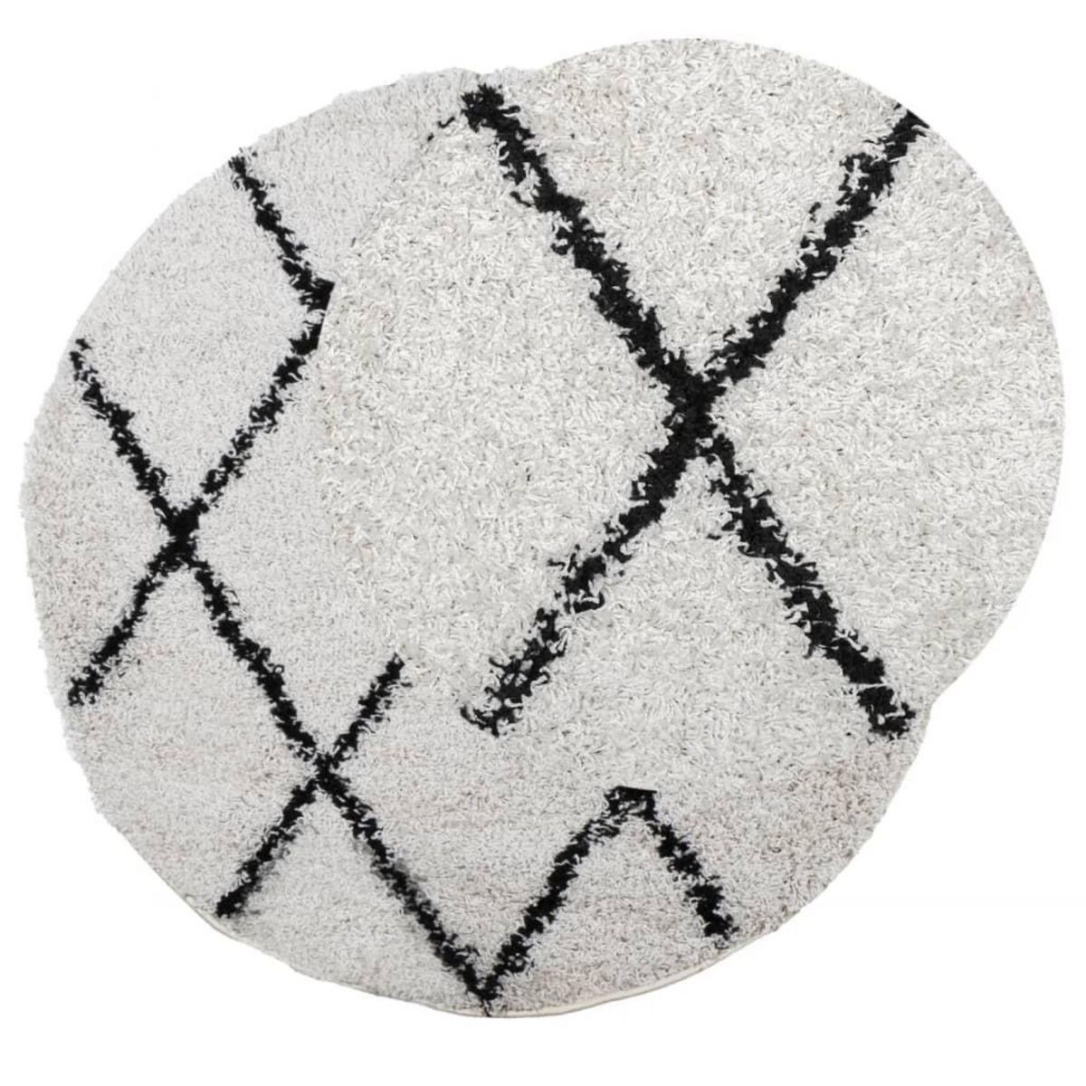 VIDAXL Tapis shaggy a poils longs moderne creme et noir Ø 120 cm