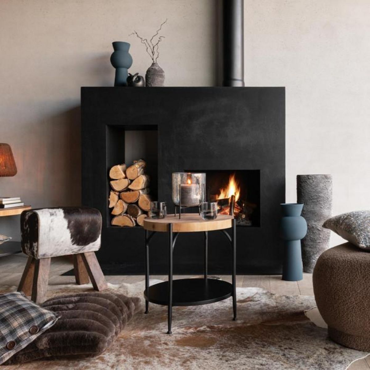 Paris Prix Table d'Appoint Avec Étagère  Mia  50cm Naturel & Noir