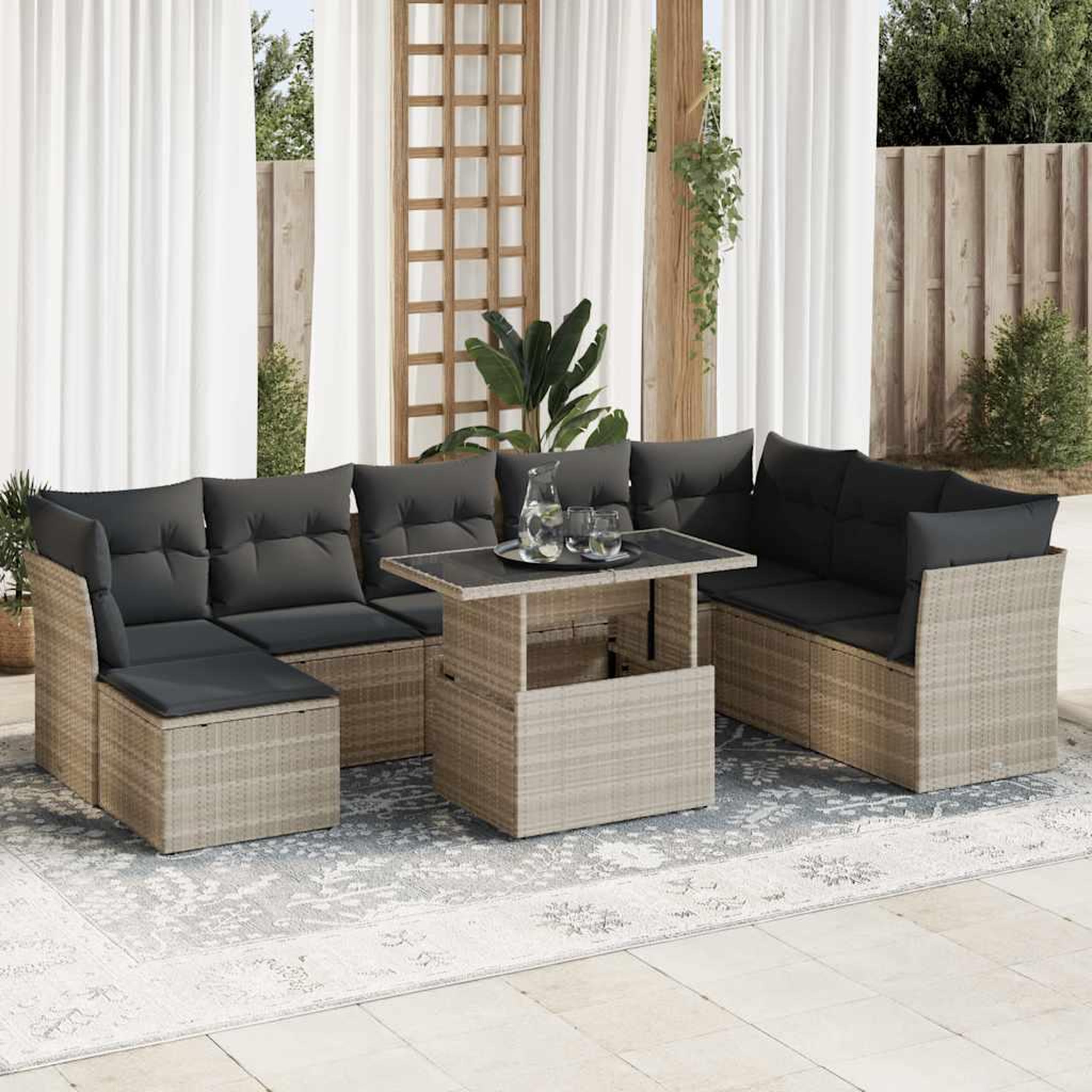 VIDAXL Salon de jardin 9 pcs avec coussins gris clair resine tressee