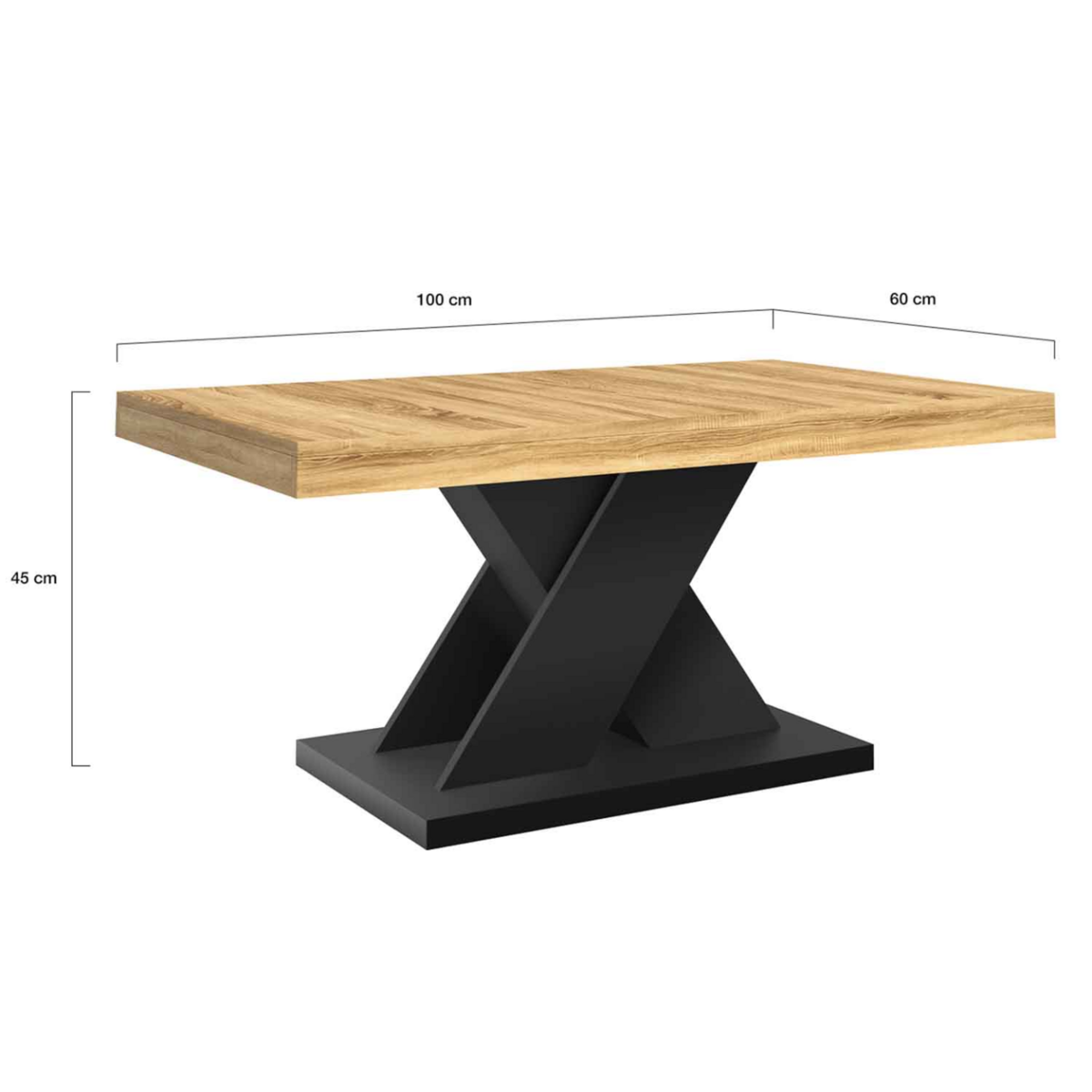 ID MARKET Table basse ALICIA plateau bois et pied X noir