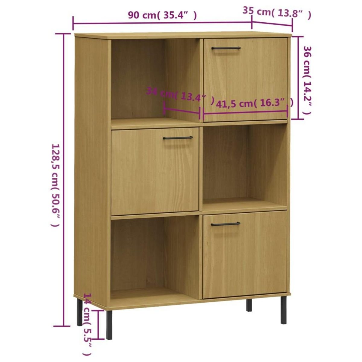VIDAXL Bibliotheque avec pieds en metal Marron 90x35x128,5cm Bois OSLO