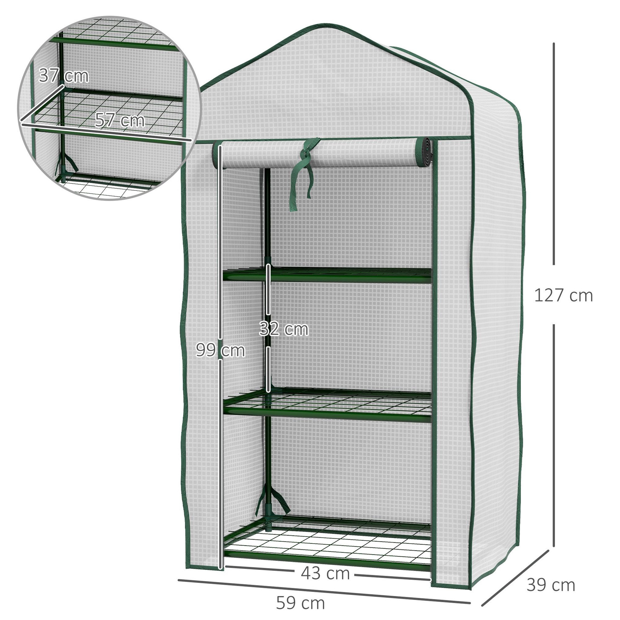 Voir la diapositive 3 : OUTSUNNY Serre de jardin balcon 3 niveaux métal thermolaqué vert pe blanc