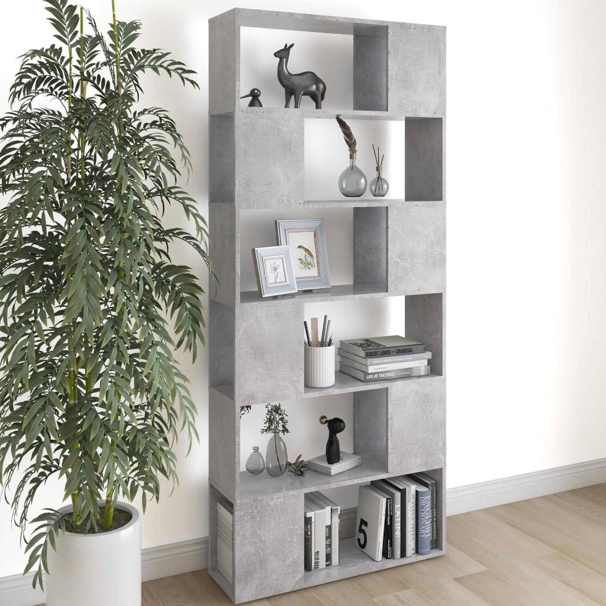 Voir la diapositive 1 : VIDAXL Bibliotheque/Separateur de piece Gris beton Bois d'ingenierie