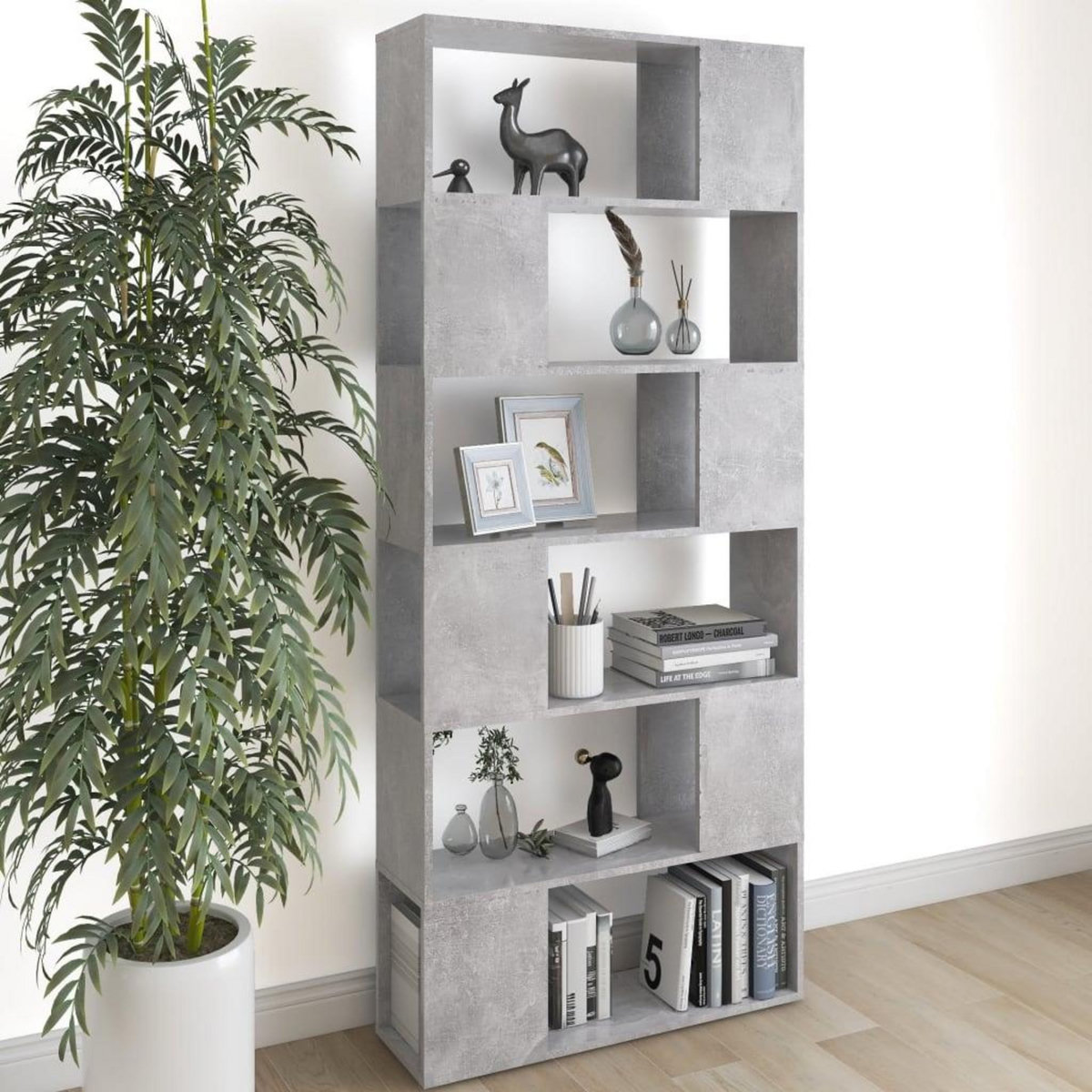 VIDAXL Bibliotheque/Separateur de piece Gris beton Bois d'ingenierie