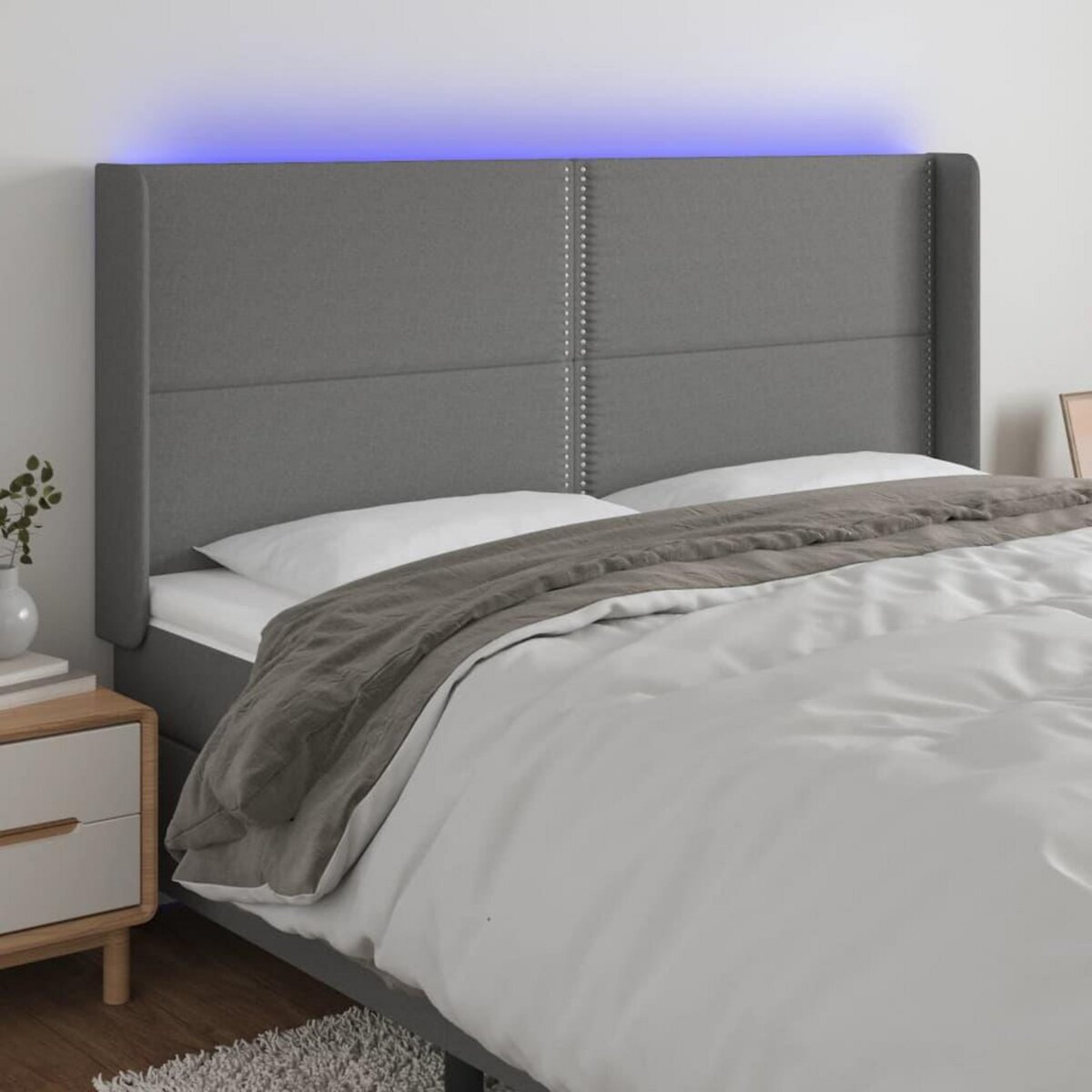 VIDAXL Tete de lit a LED Gris fonce 163x16x118/128 cm Tissu