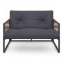 Voir la diapositive 3 : ID MARKET Salon de jardin bas RIO 6 places structure métal et cordage effet rotin avec coussin gris